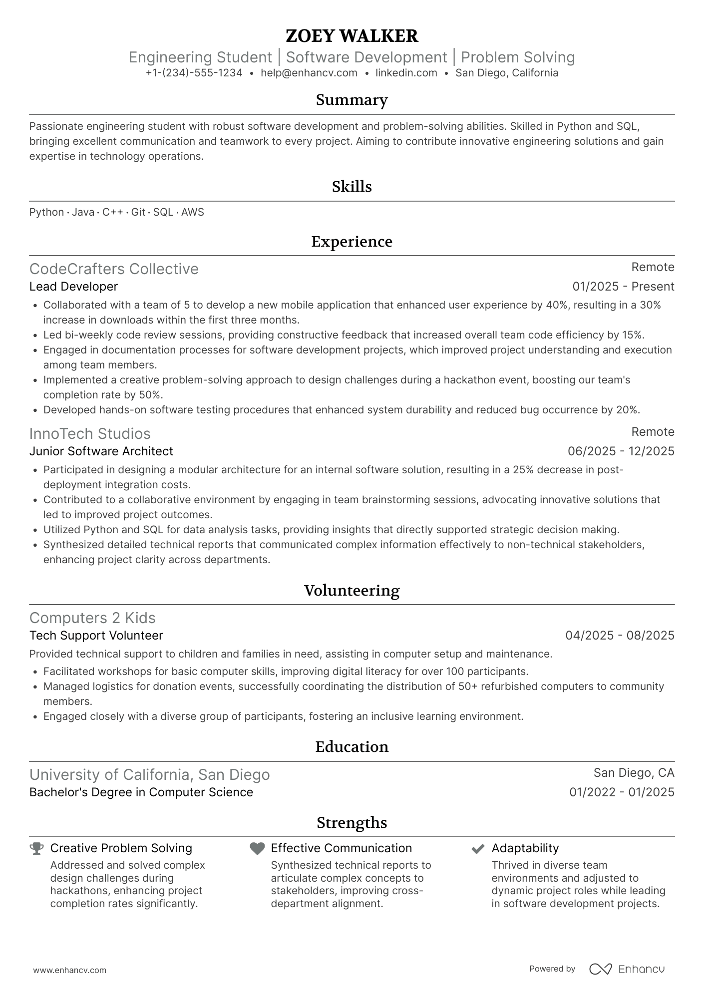 Part time Engineering Student Intern Resume Example