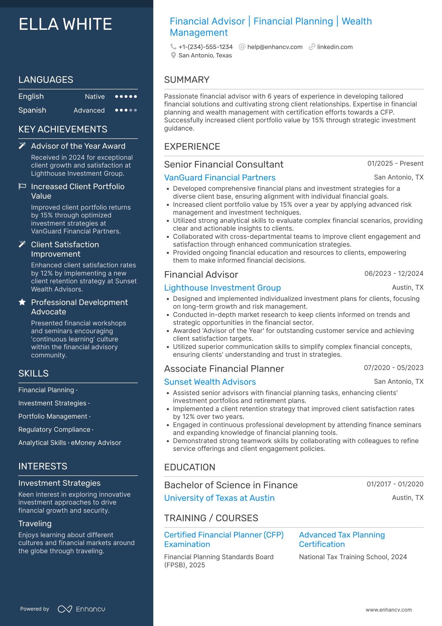 Financial Advisor Resume Example