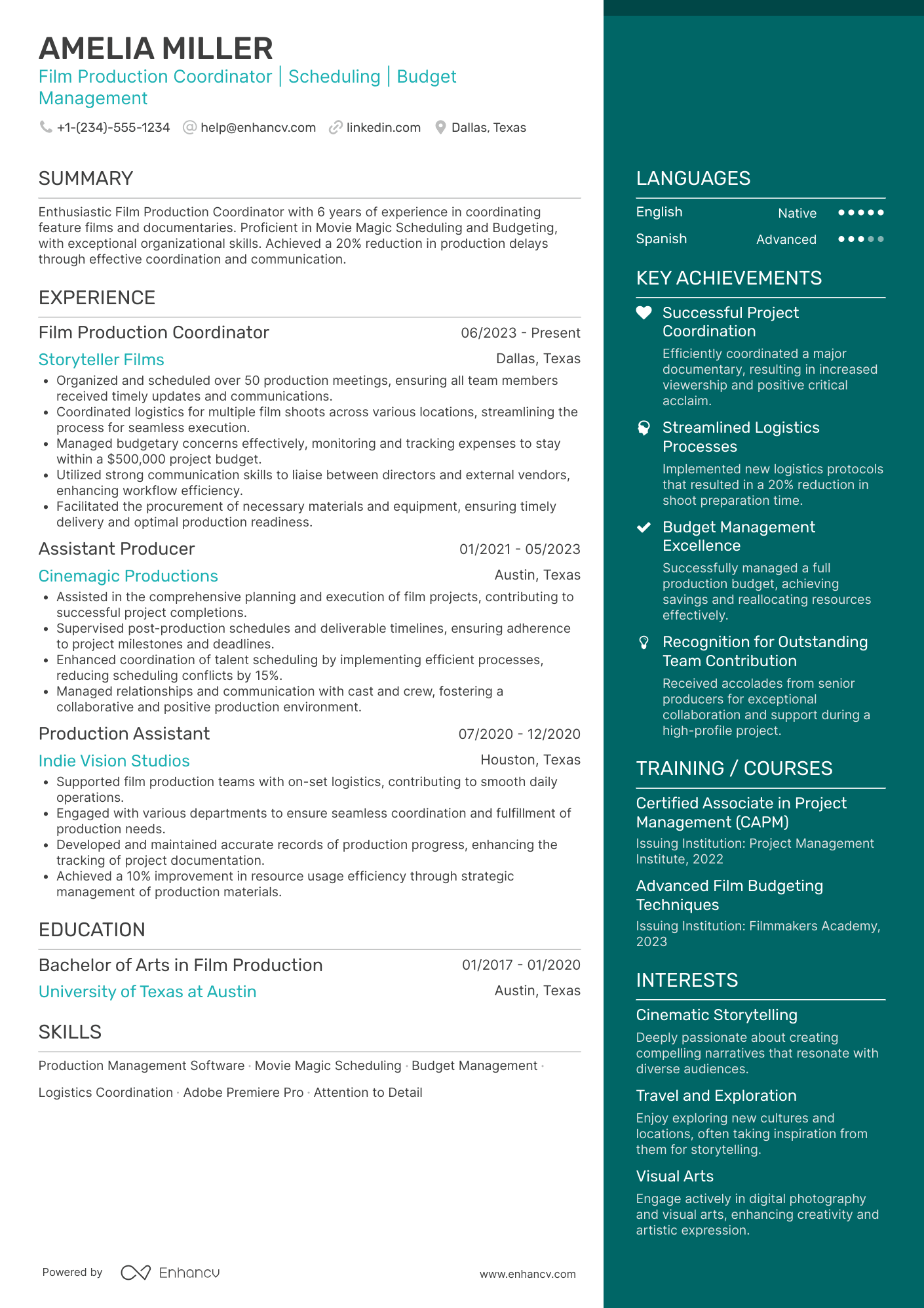 Film Production Resume Example