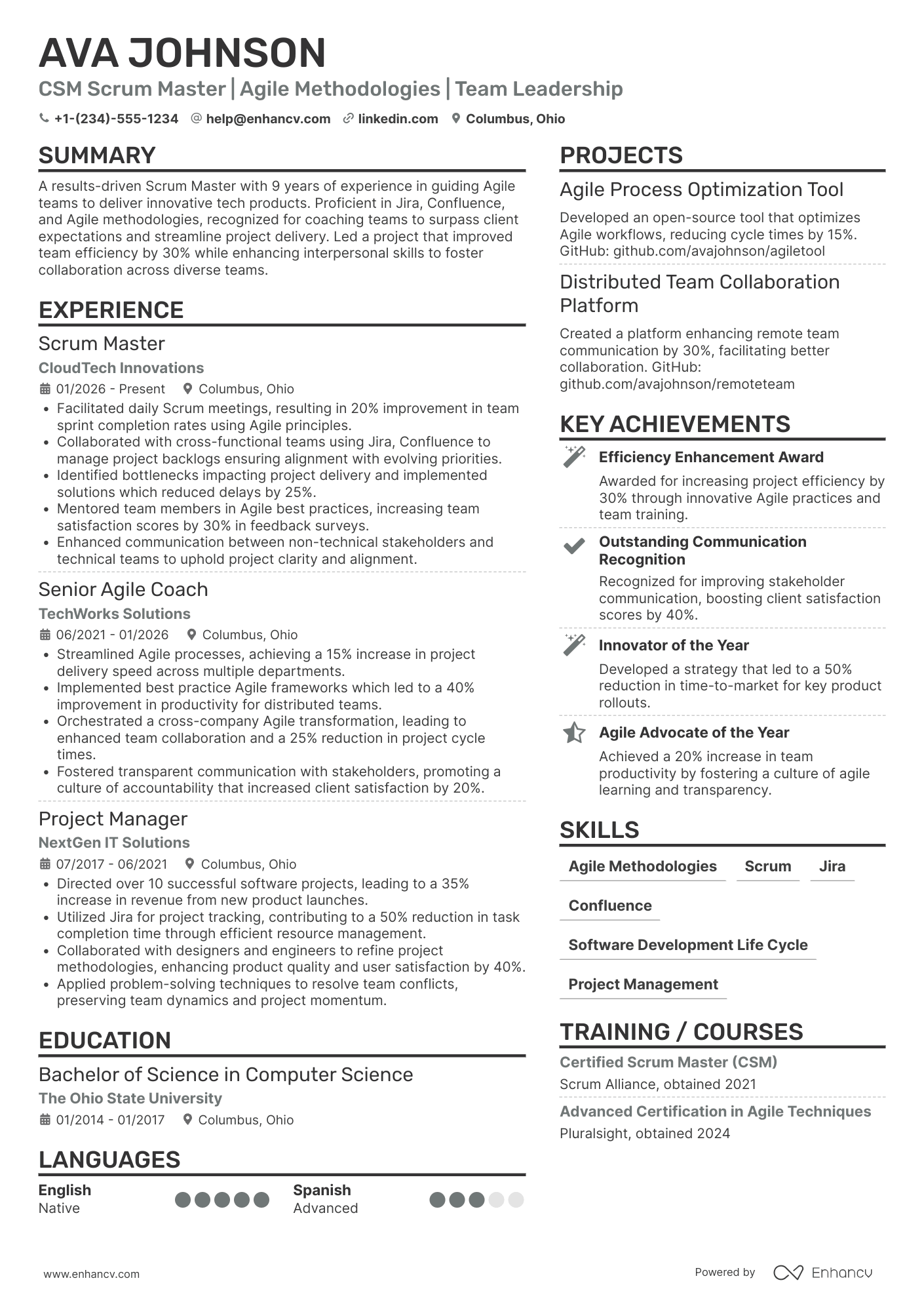 CSM Scrum Master Resume Example