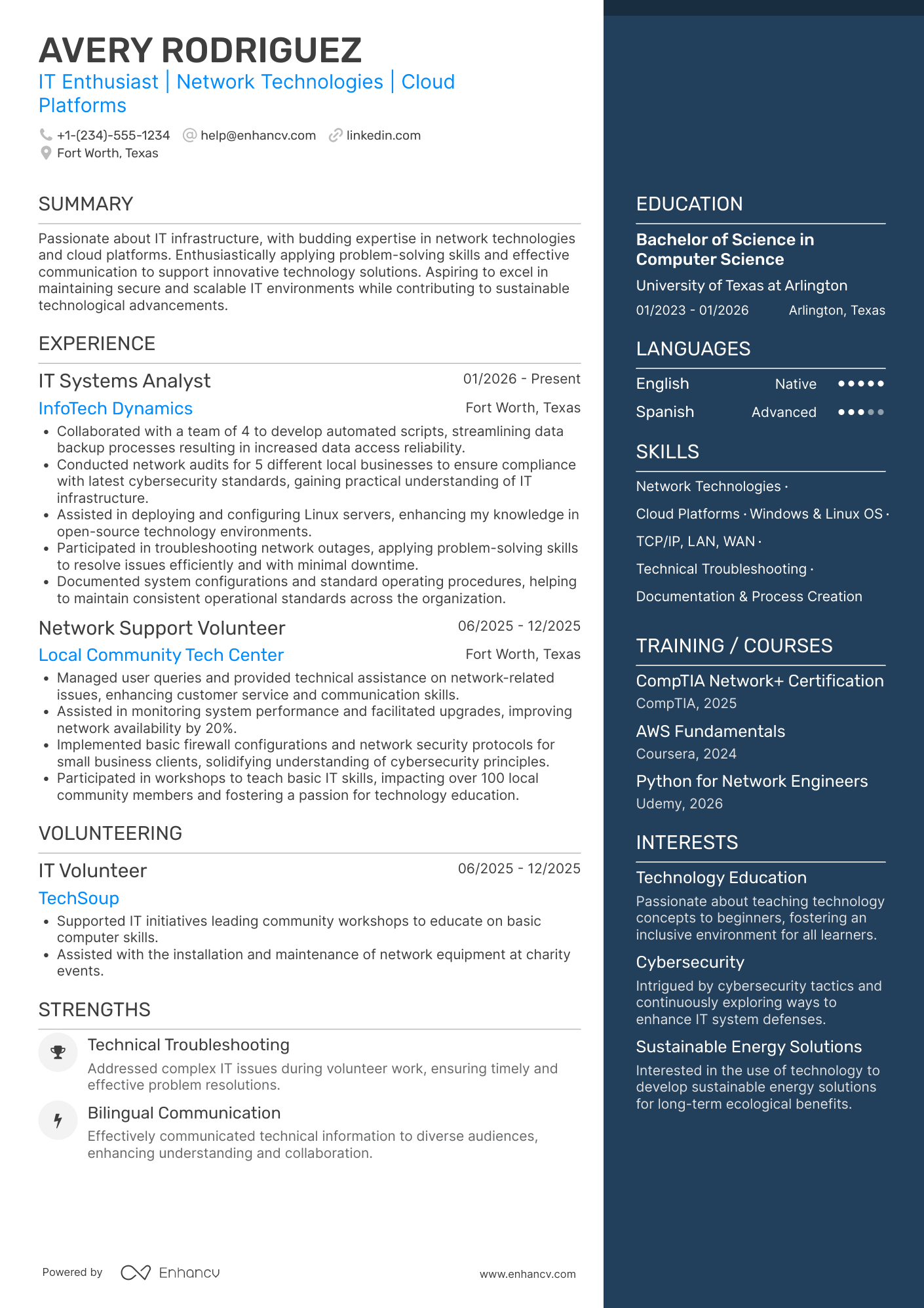 IT Infrastructure Intern Resume Example
