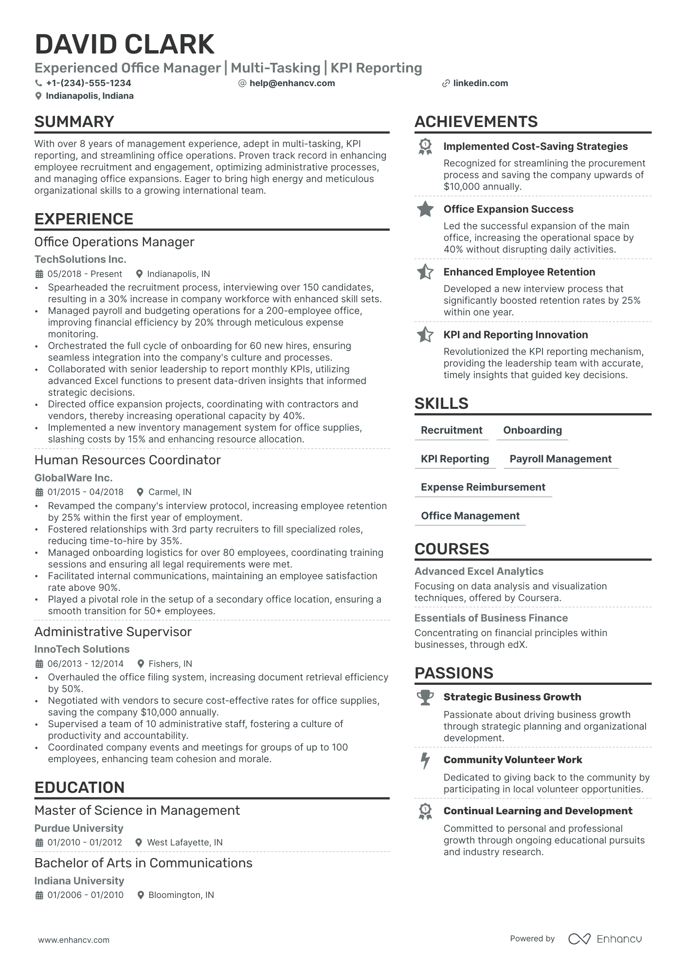 Business Operations Manager Resume Example