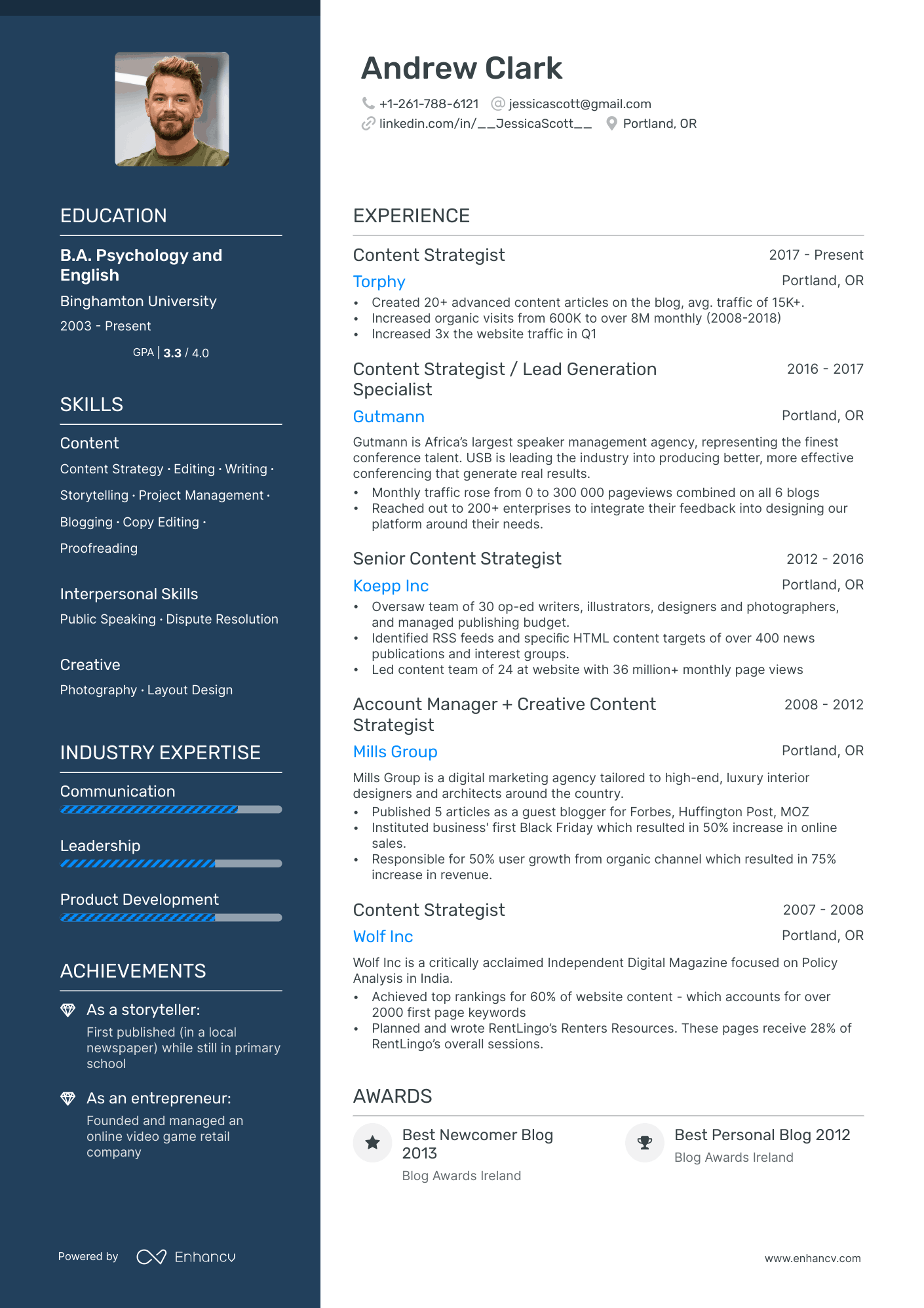 Content Strategist Resume Example
