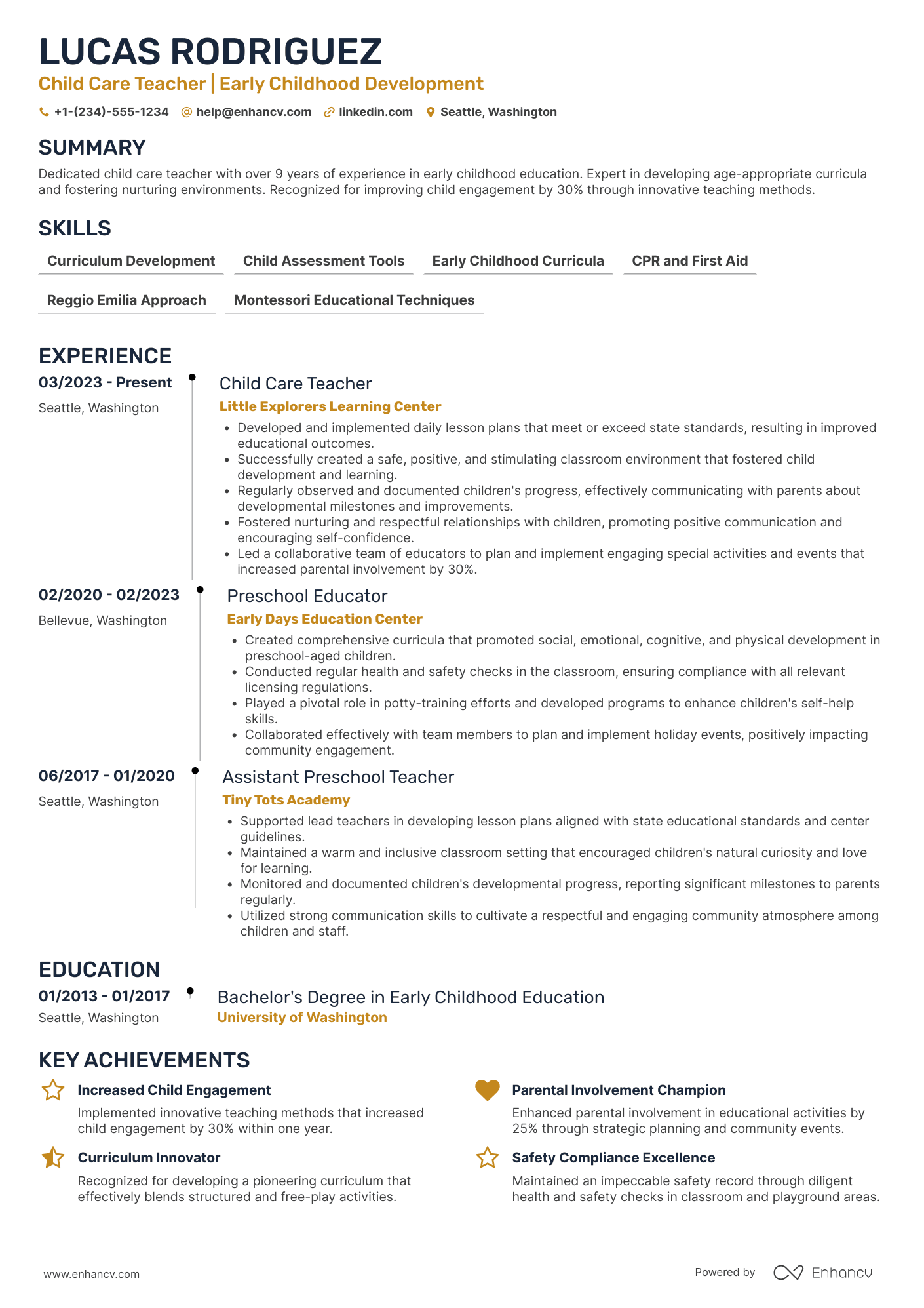 Child Care Resume Example