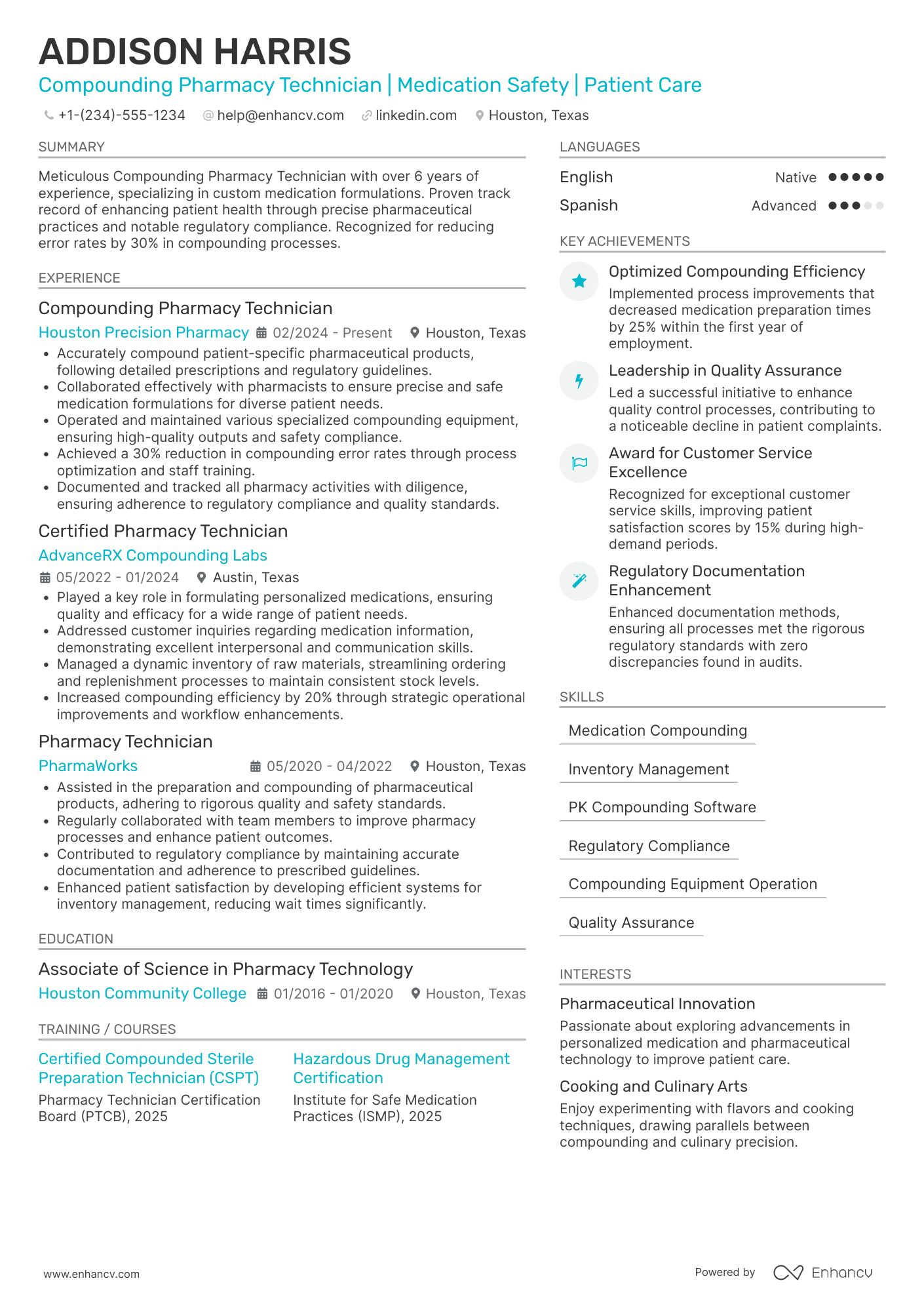 Compounding Pharmacy Technician Resume Example
