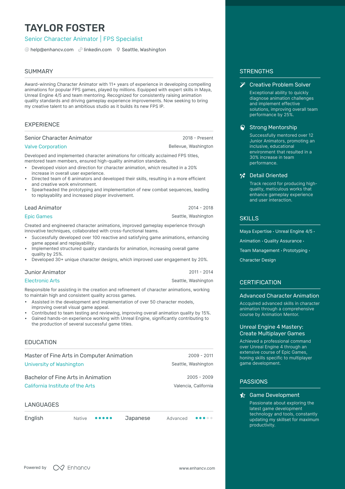 Character Animator Resume Example
