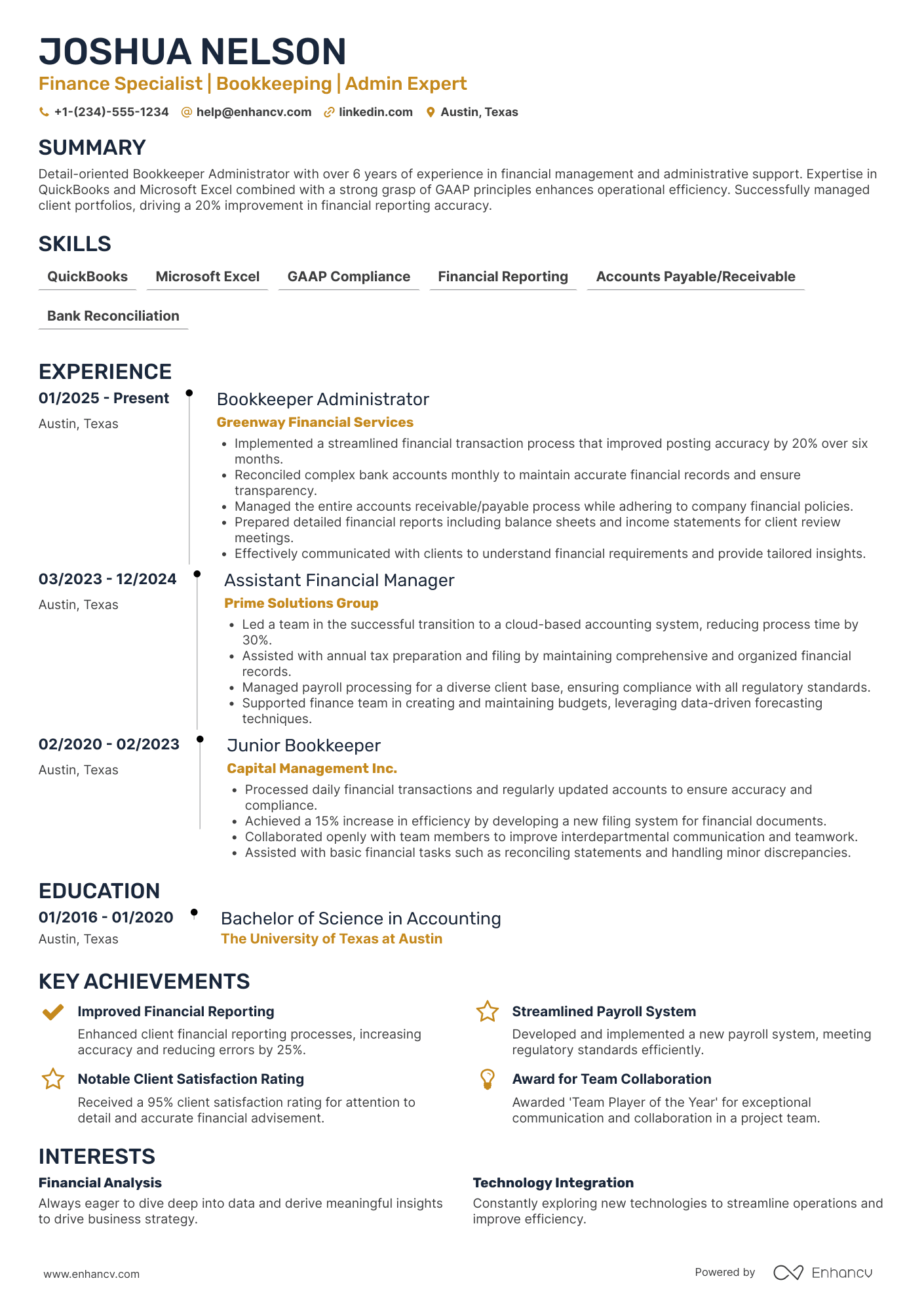 Bookkeeper Administrator Resume Example