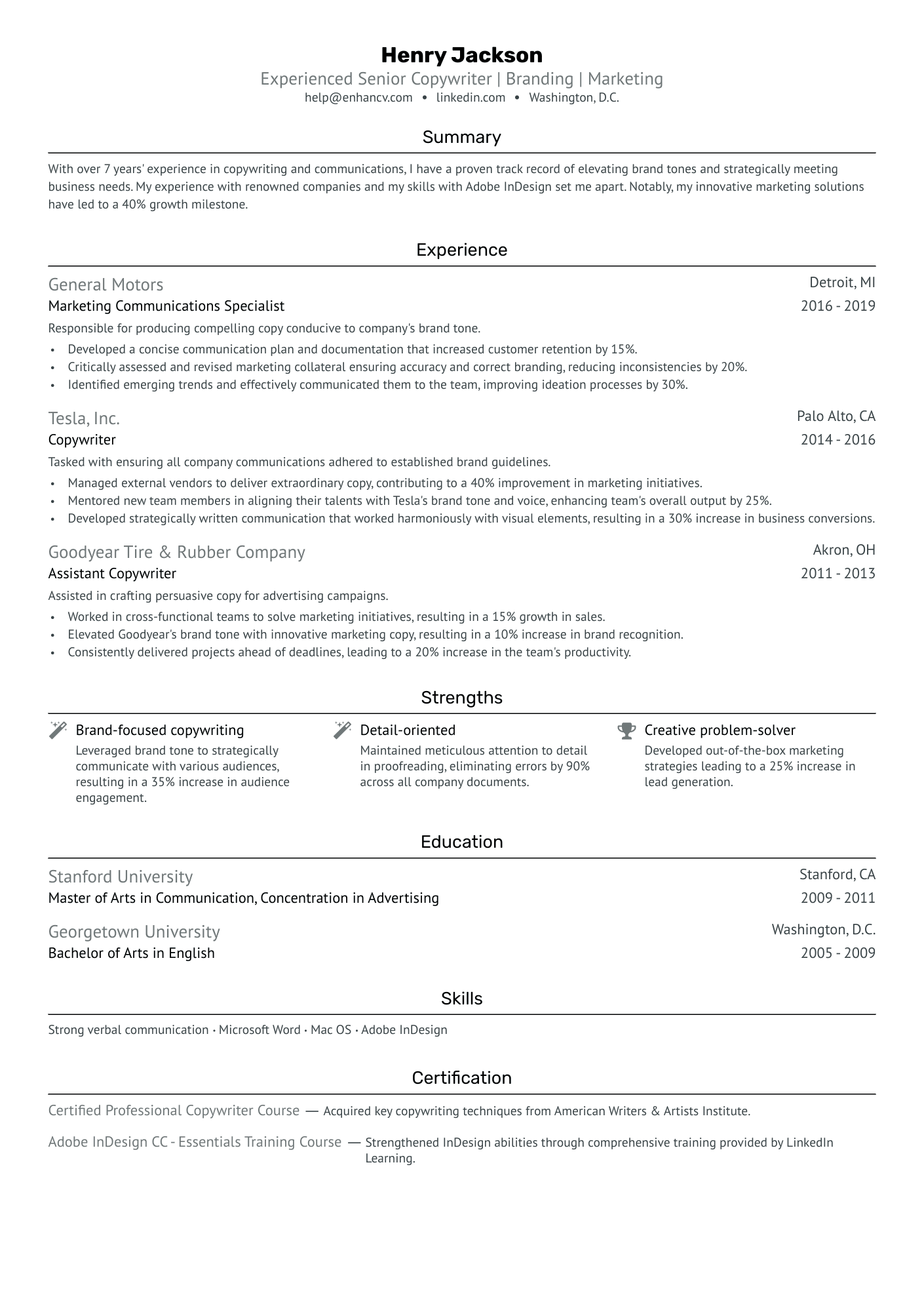 Senior Copywriter Resume Example