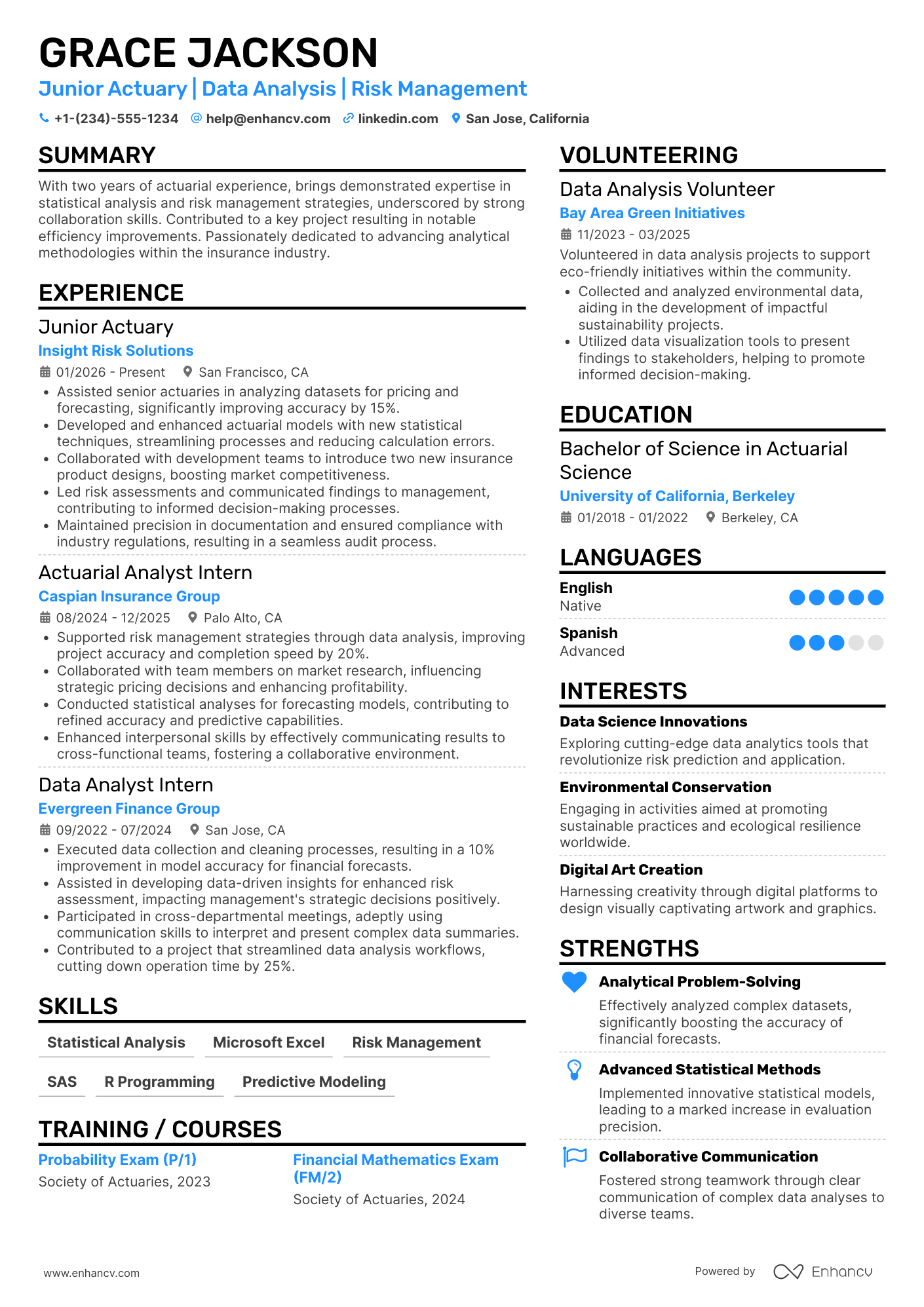 Junior Actuary Resume Example
