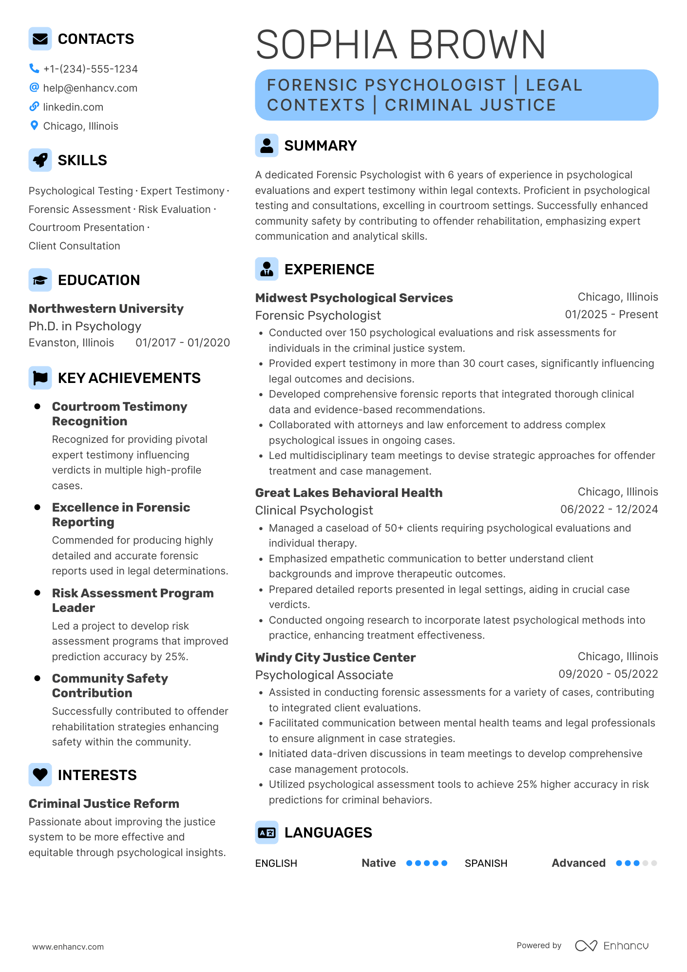 Forensic Psychologist Resume Example