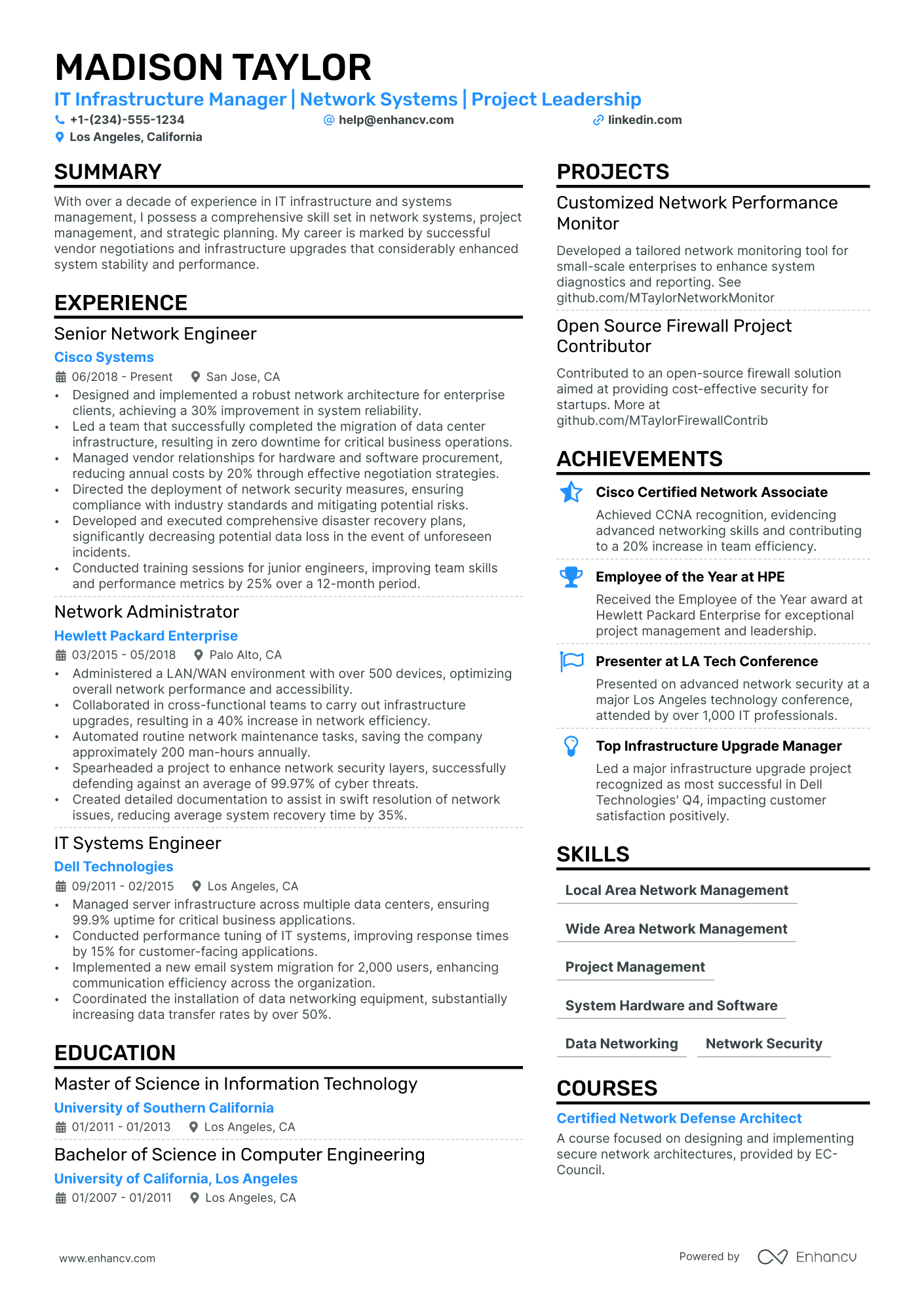 IT Infrastructure Manager Resume Example