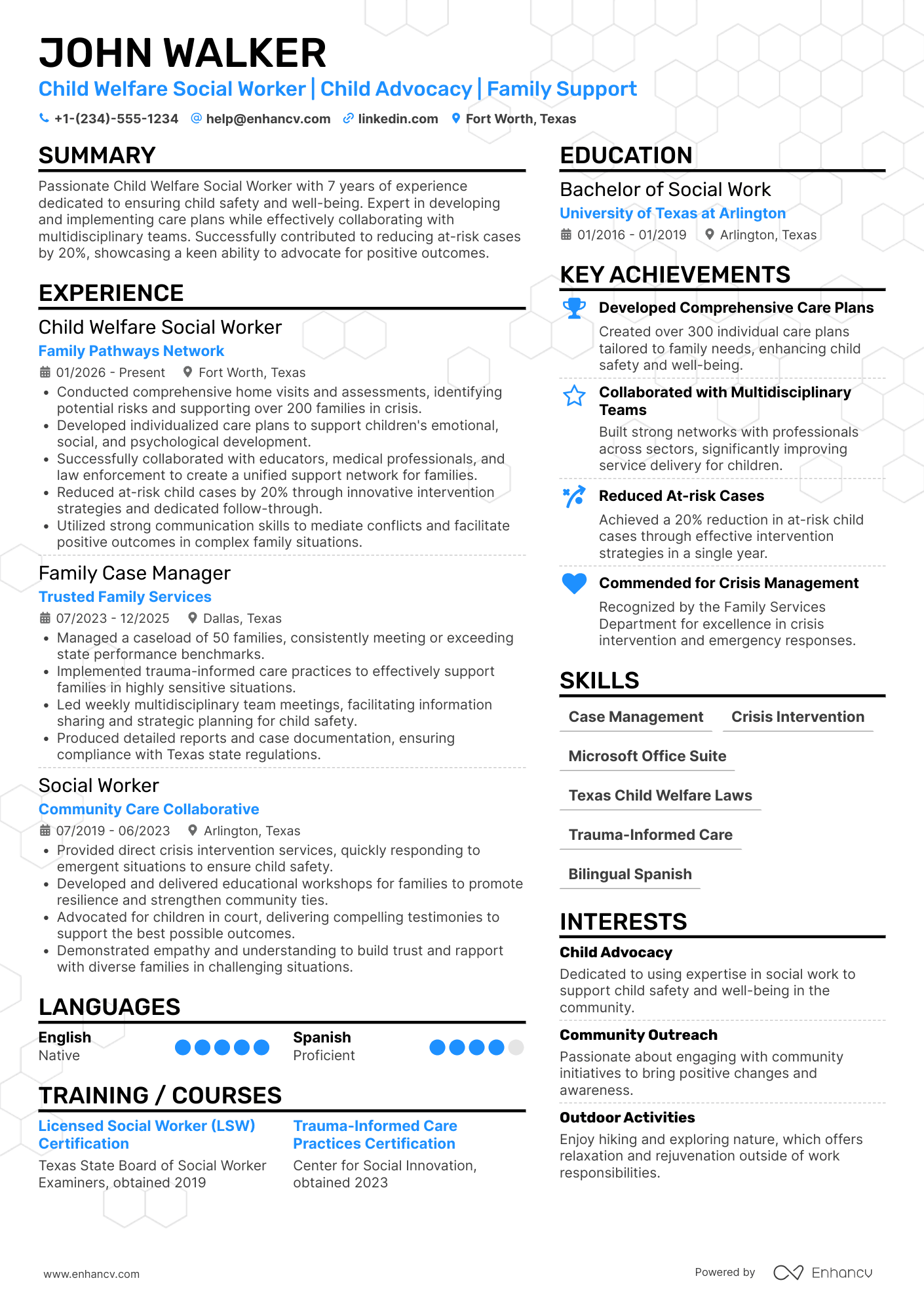 Child Welfare Social Worker Resume Example