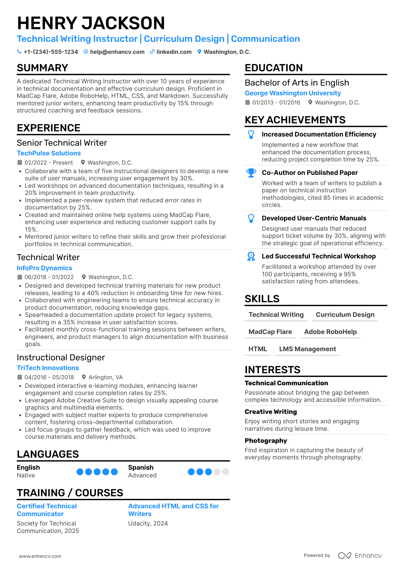 Technical Writing Instructor Resume Example