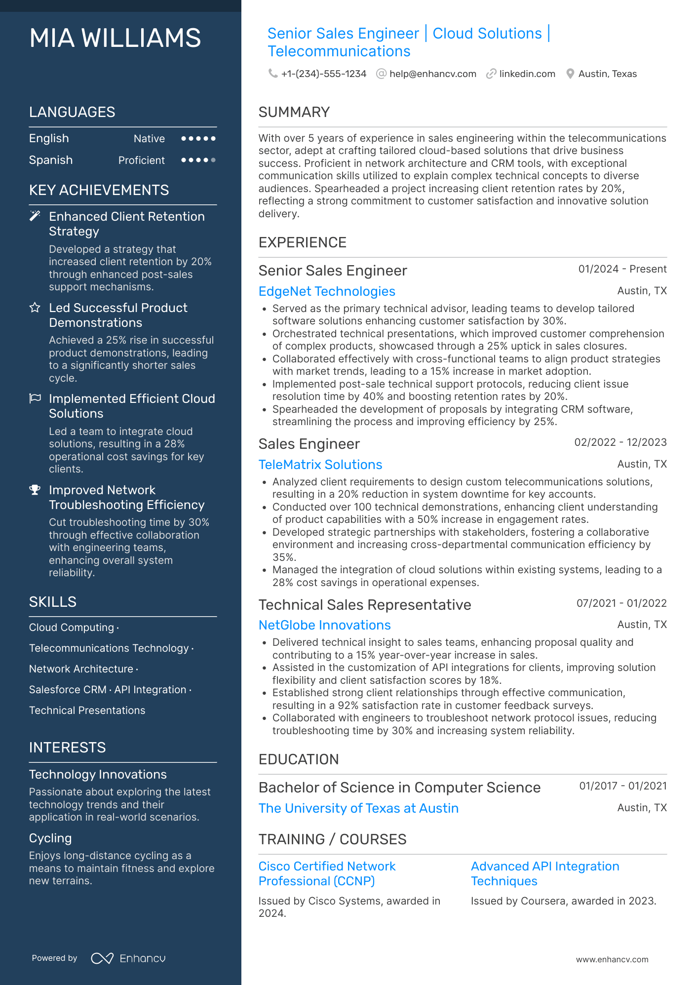 Senior Sales Engineer Resume Example