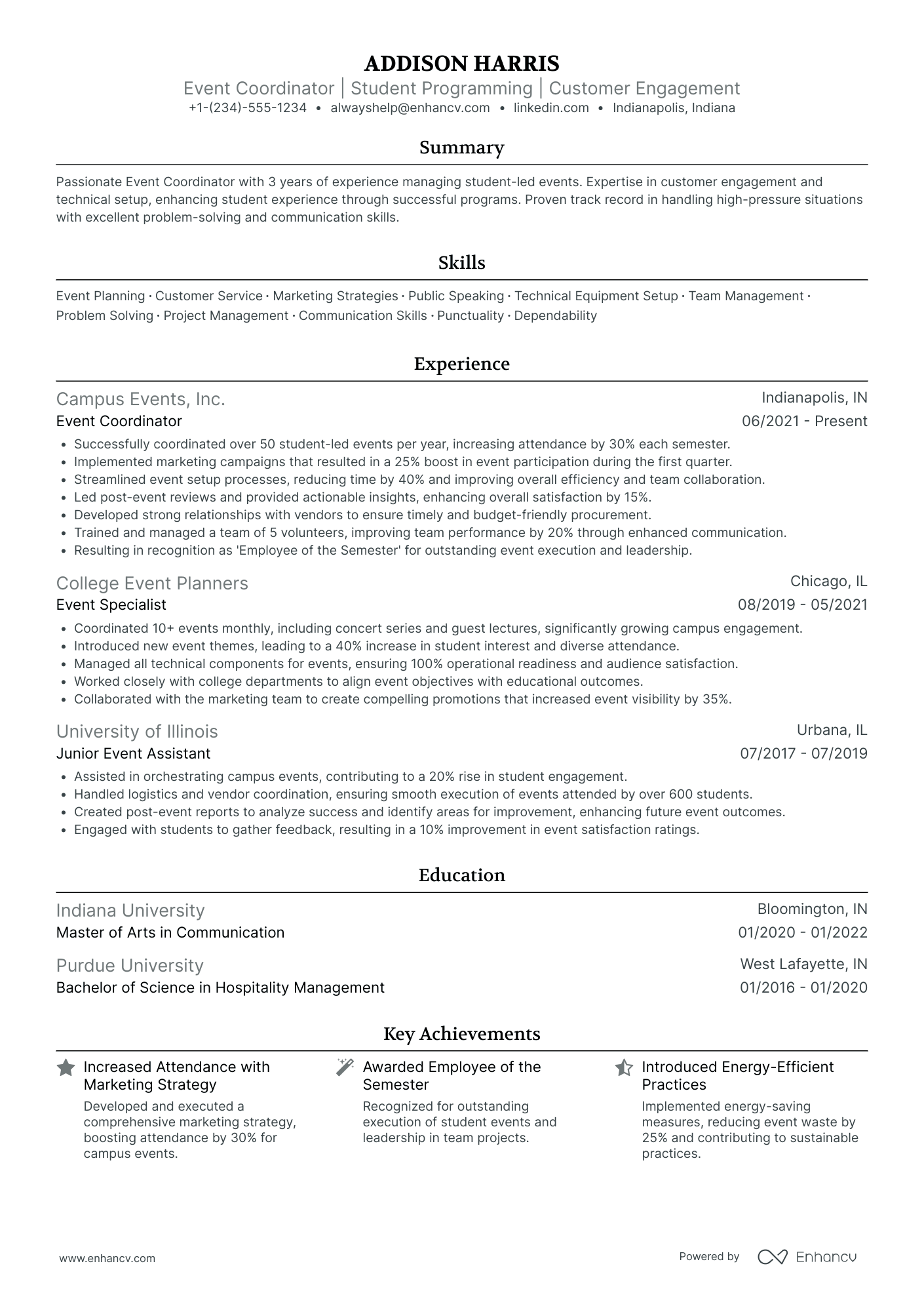 High School Student Event Coordinator Resume Example