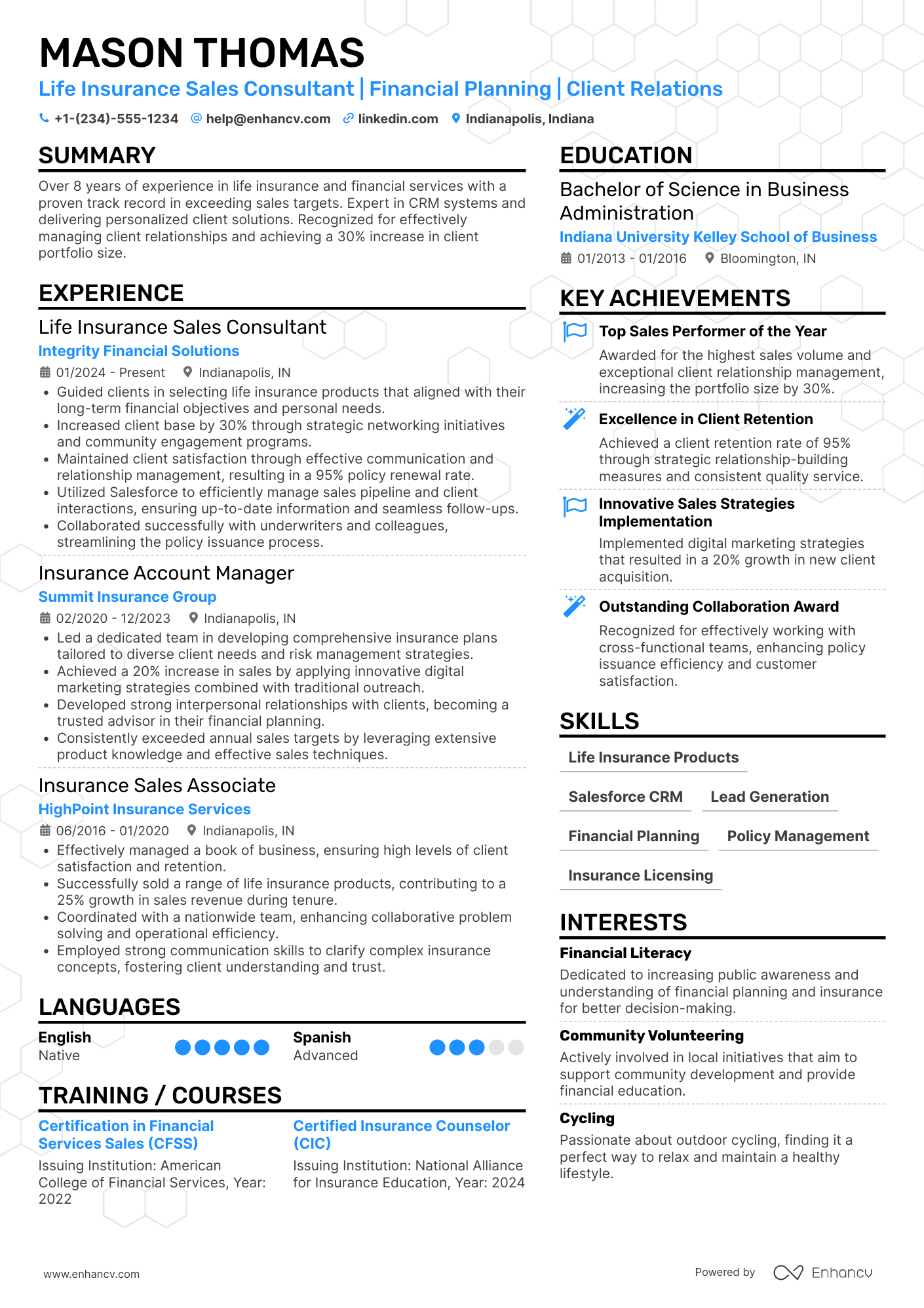Life Insurance Sales Consultant Resume Example
