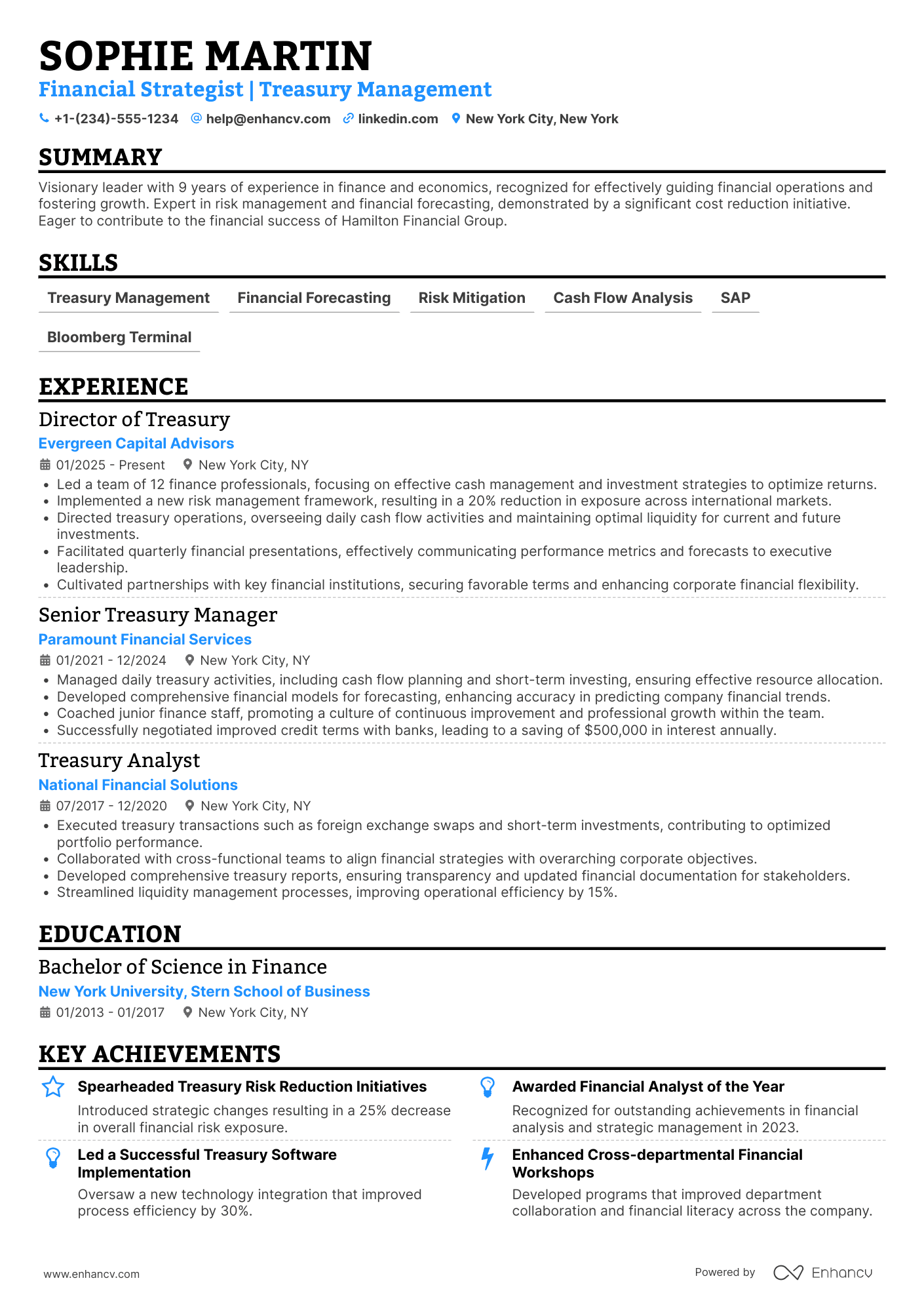 Secretary of the Treasury Resume Example