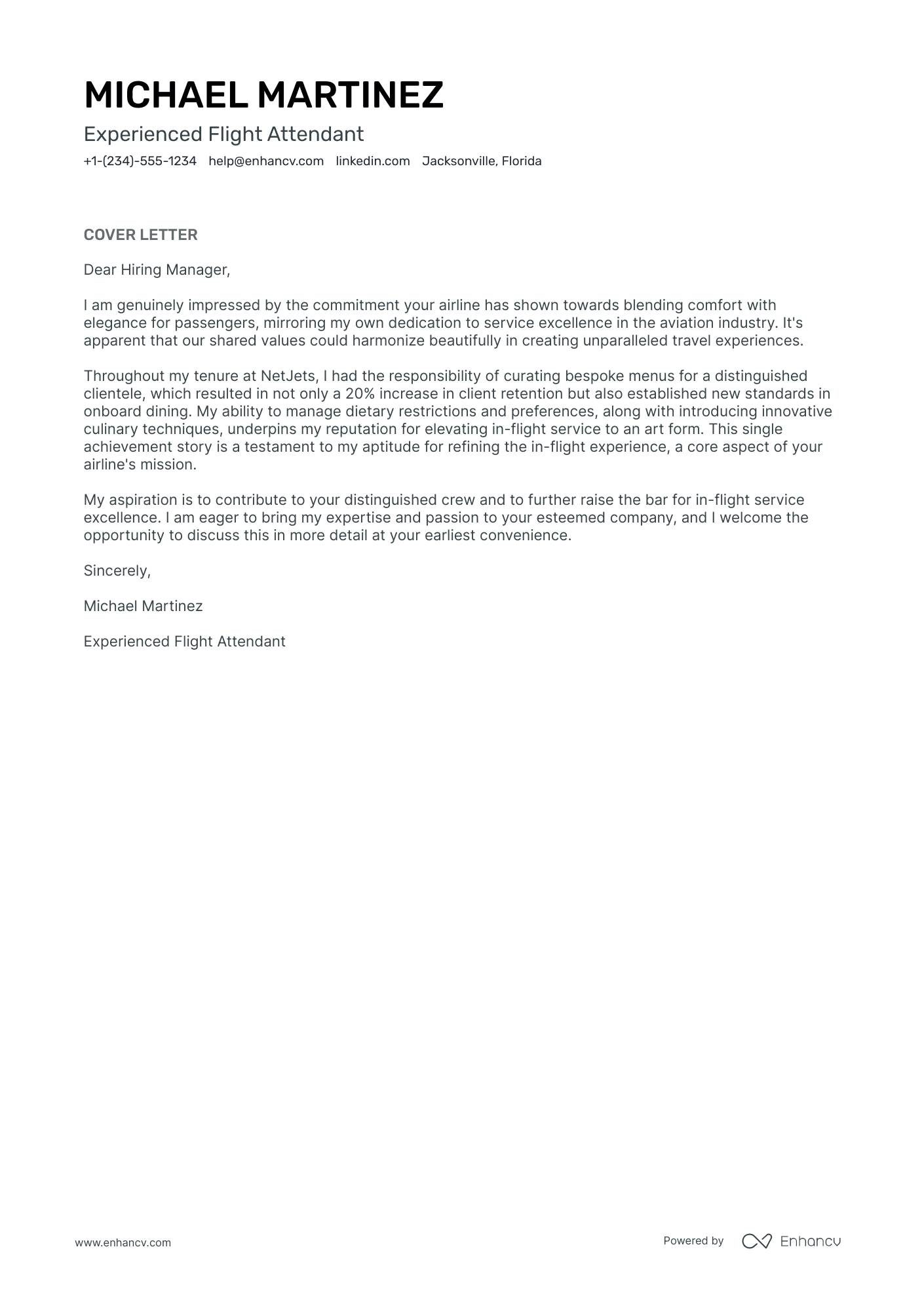 Corporate Flight Attendant Resume Example