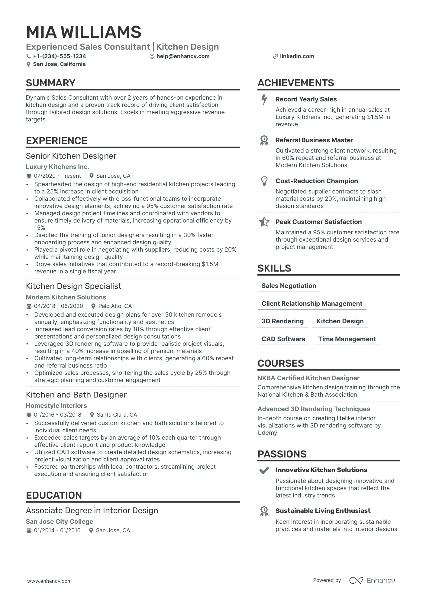 Kitchen Designer Resume Example