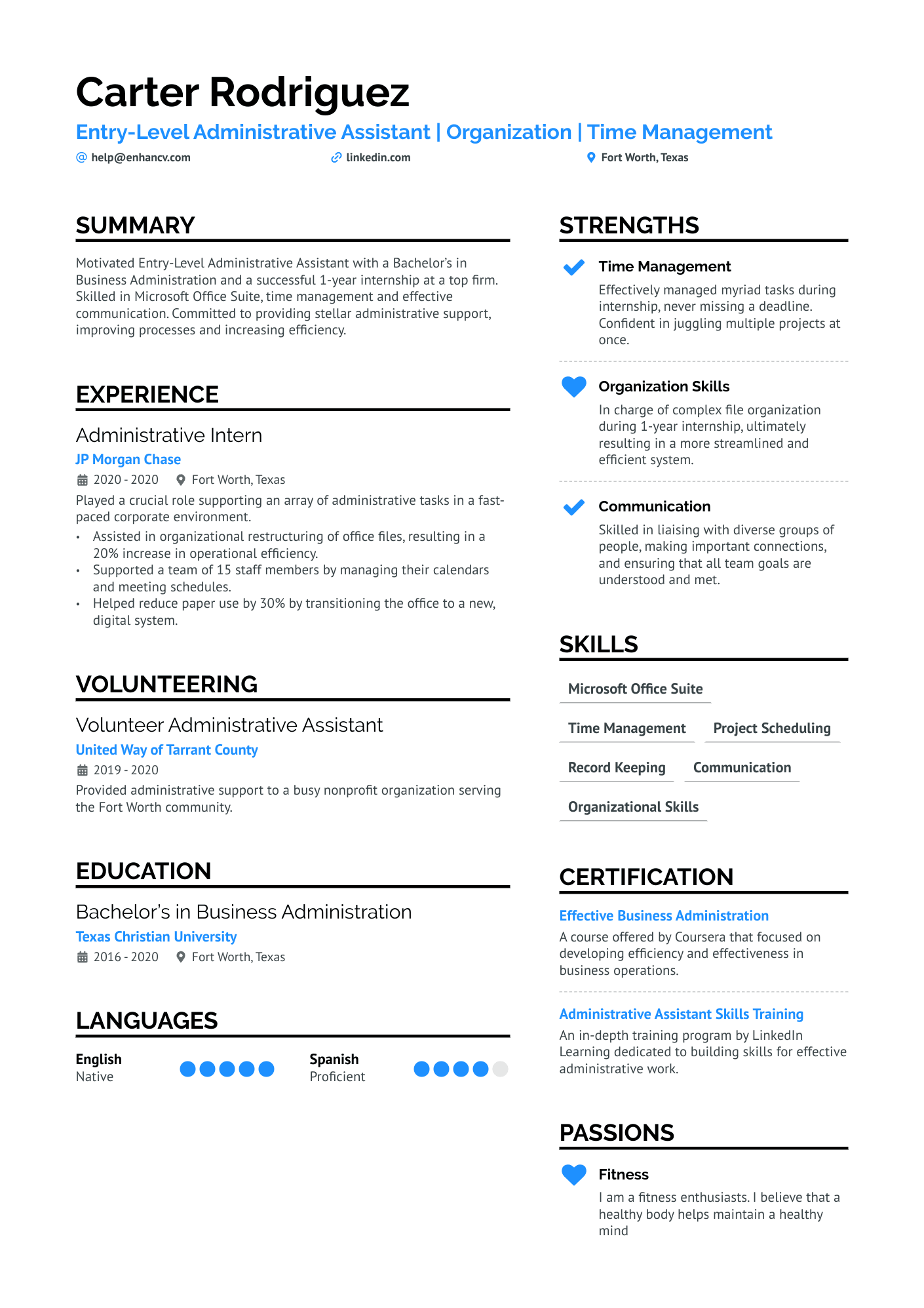Entry Level Administrative Assistant Resume Example