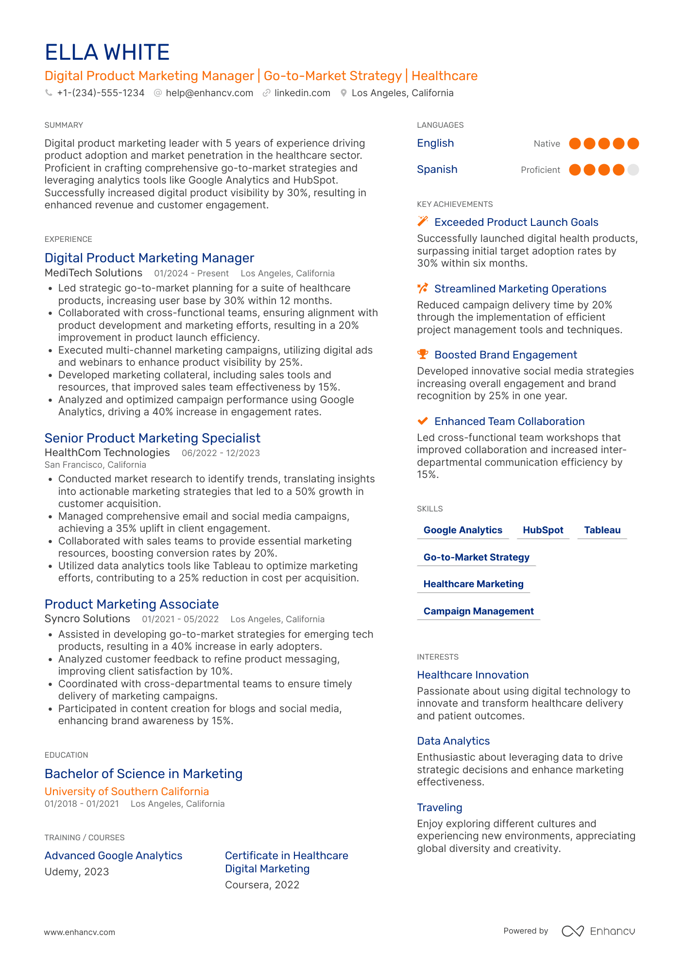 Digital Product Marketing Manager Resume Example