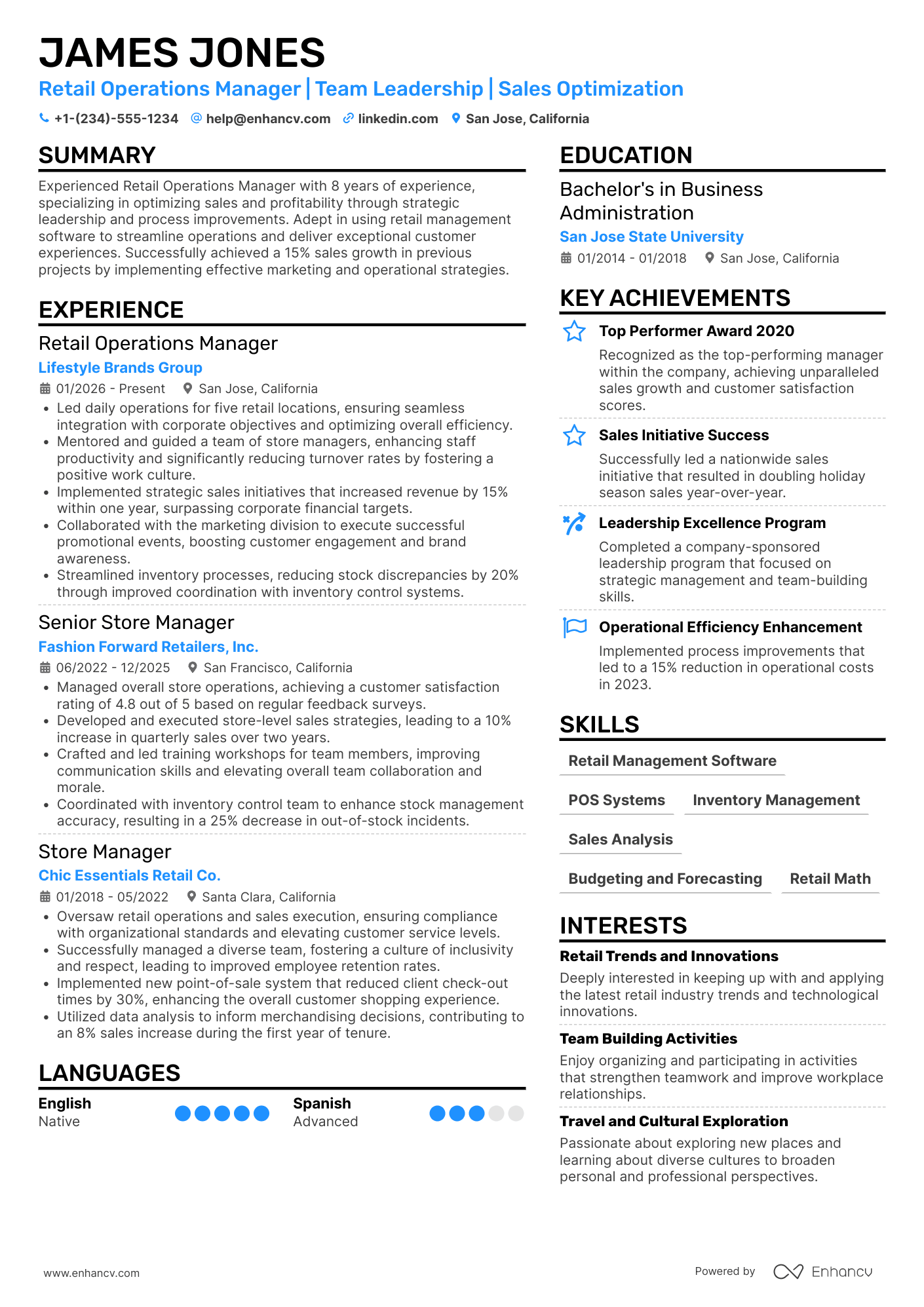 Retail Operations Manager Resume Example
