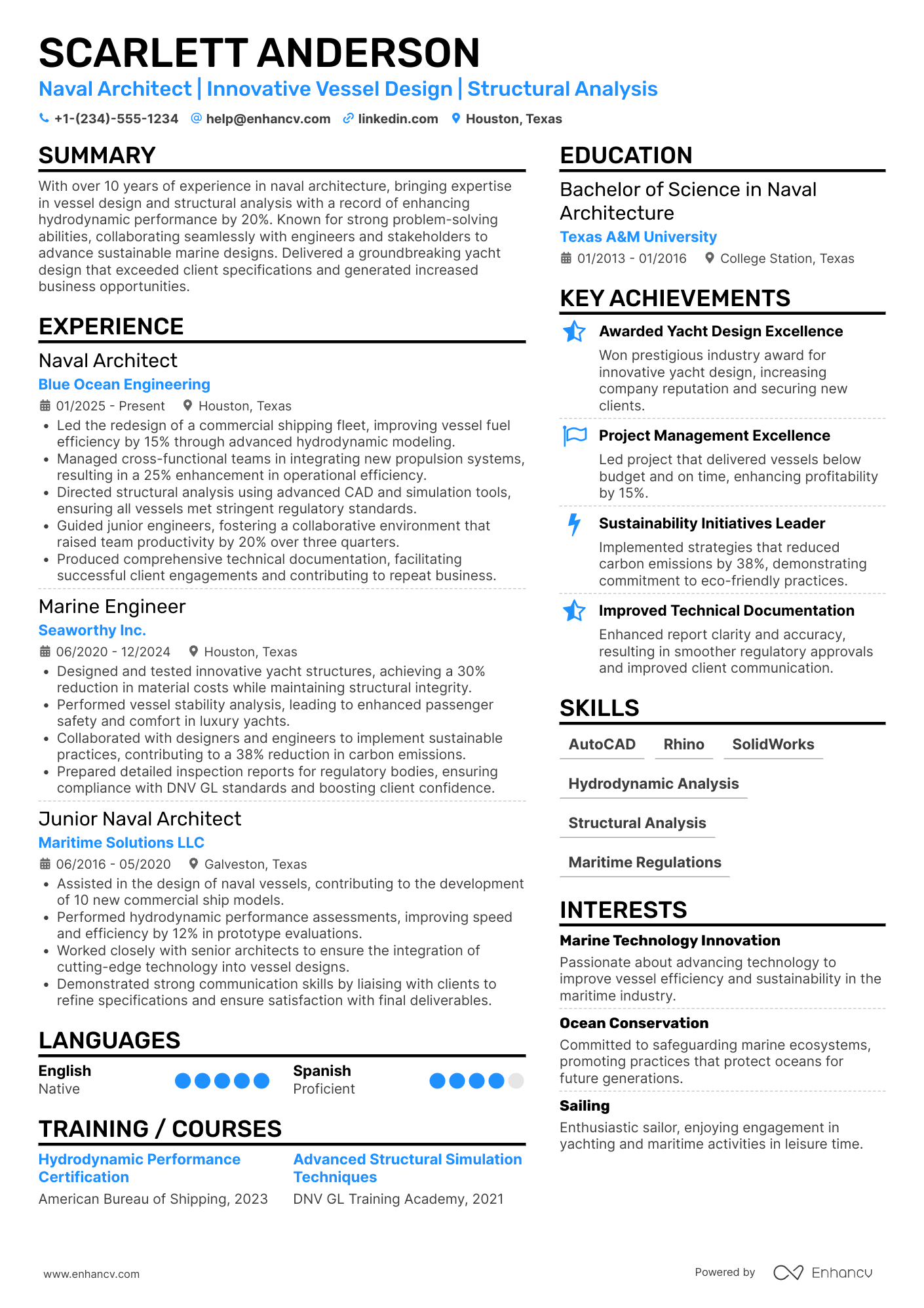 Naval Architect Resume Example