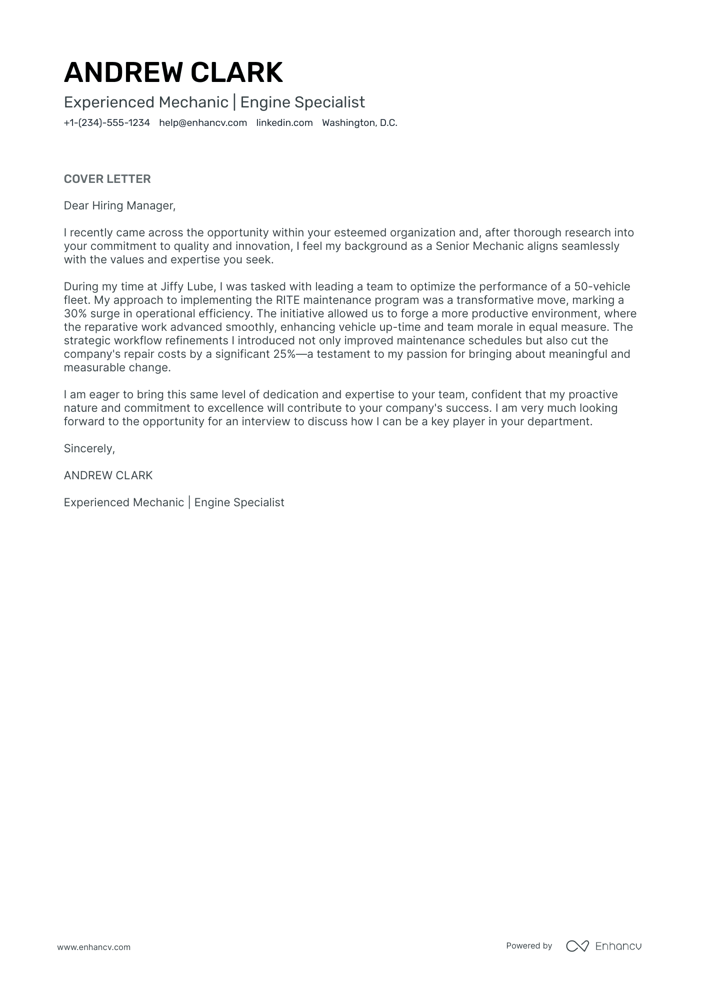 Maintenance Mechanic Resume Example