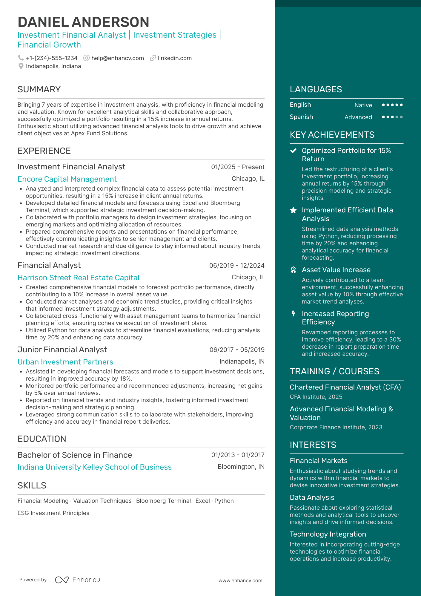 Investment Financial Analyst Resume Example