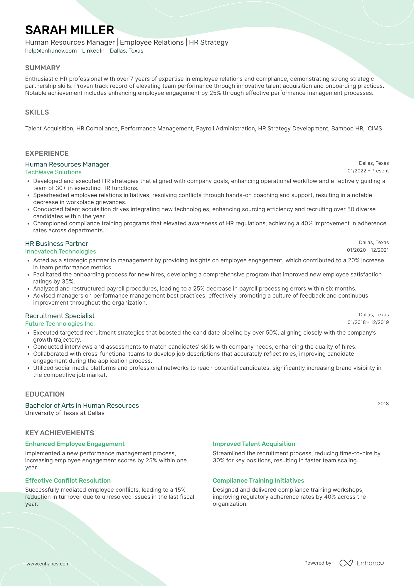 HR Manager Resume Example