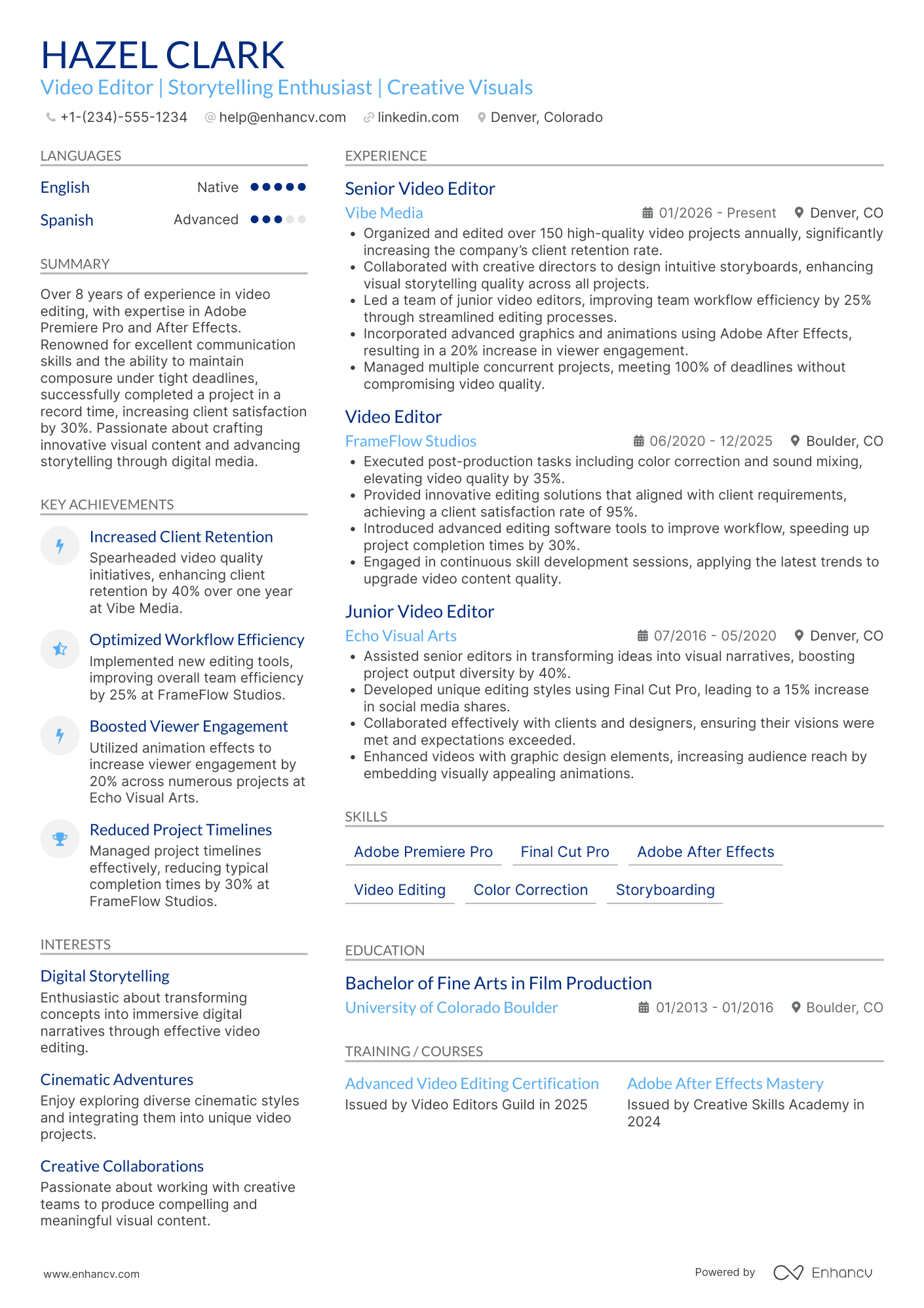 Video Editor Resume Example