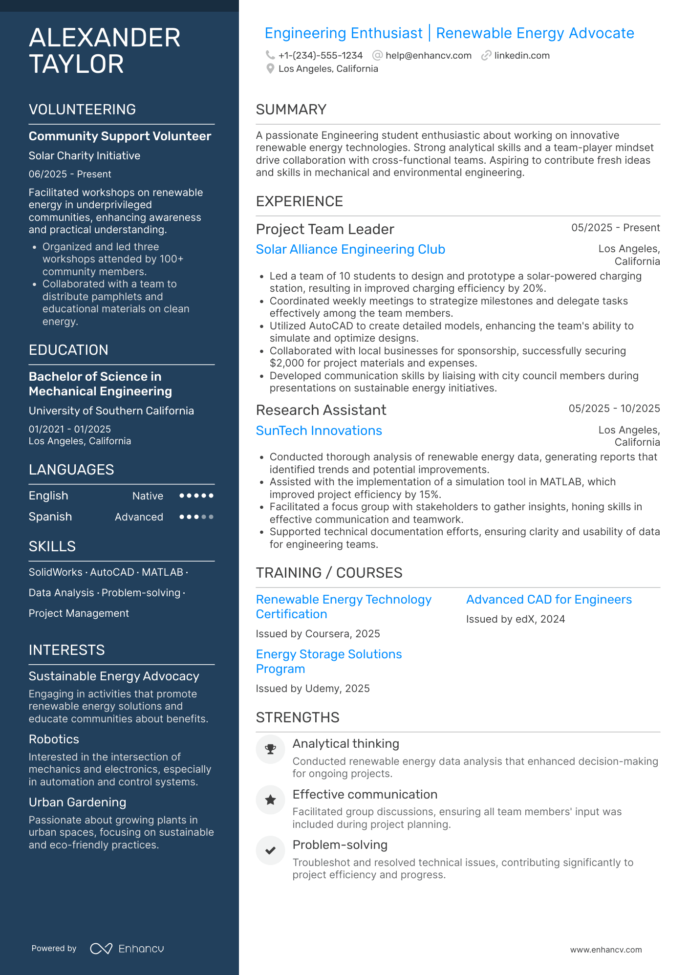 Engineering Intern Resume Example