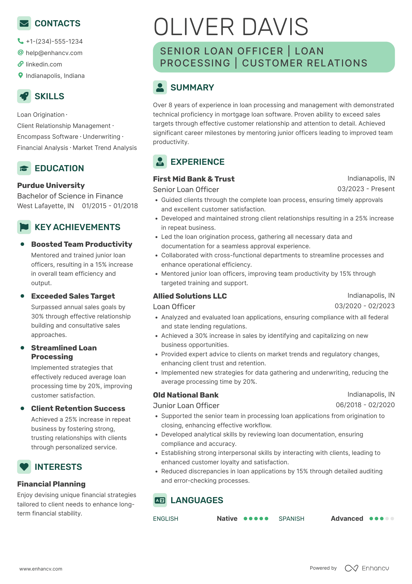 Senior Loan Officer Resume Example