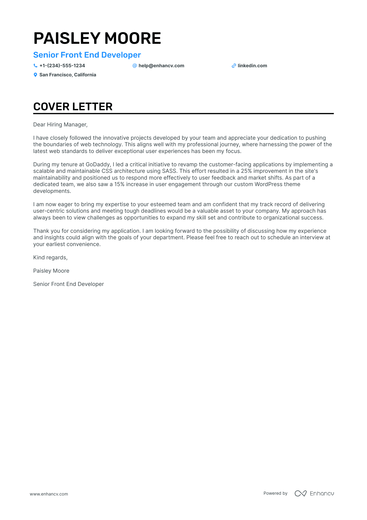 Front End Web Developer Resume Example