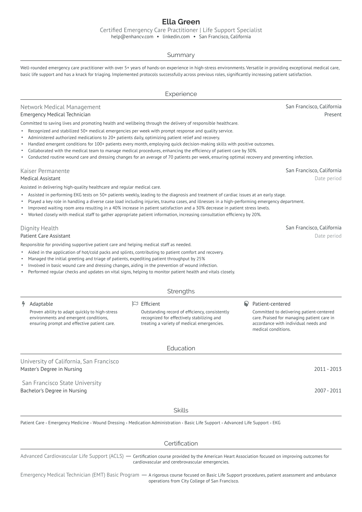 Emergency Medical Technician Resume Example
