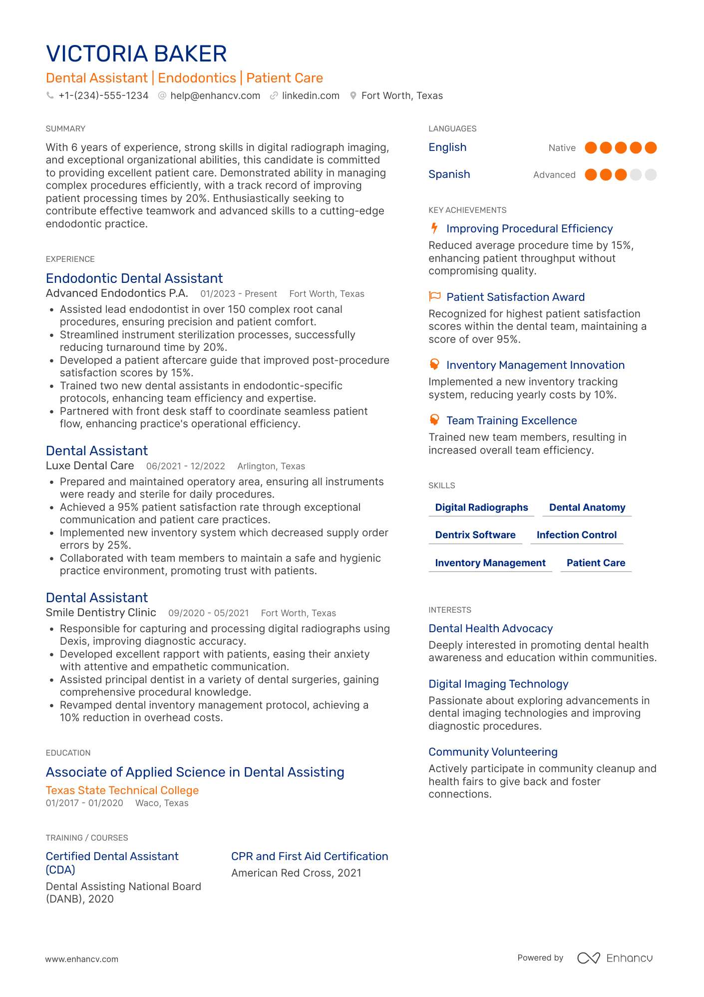 Endodontic Dental Assistant Resume Example