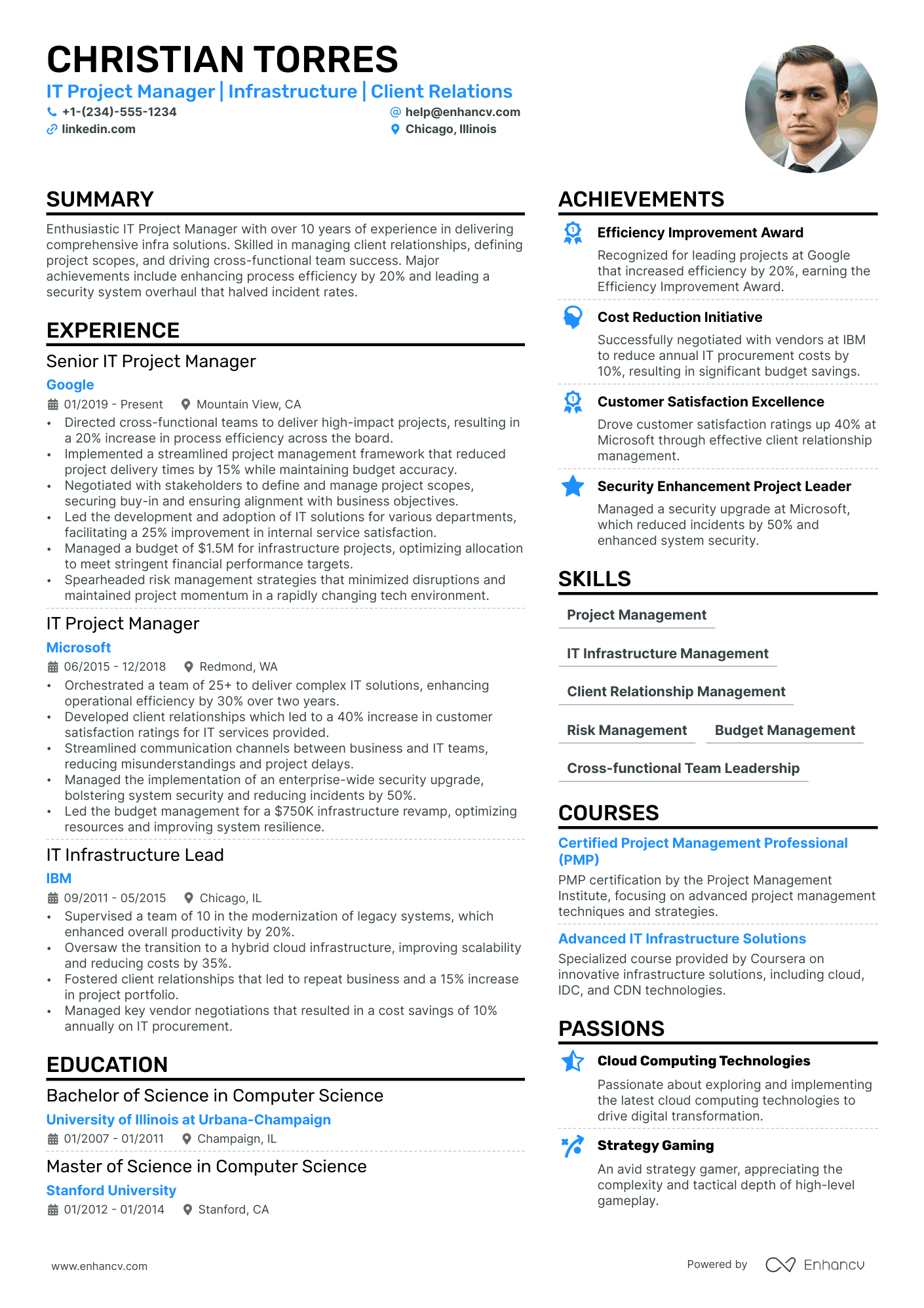 Infrastructure Project Manager Resume Example