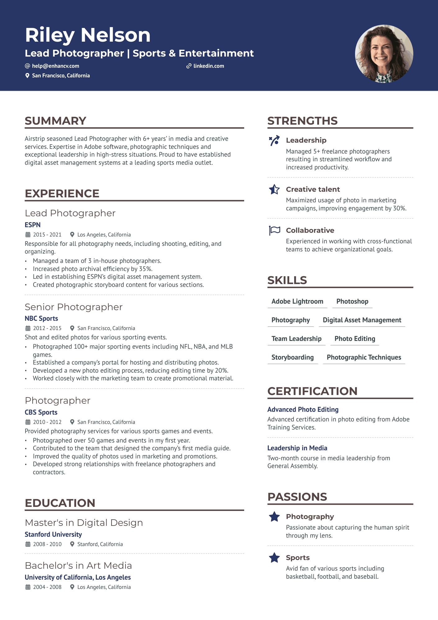 Lead Photographer Resume Example