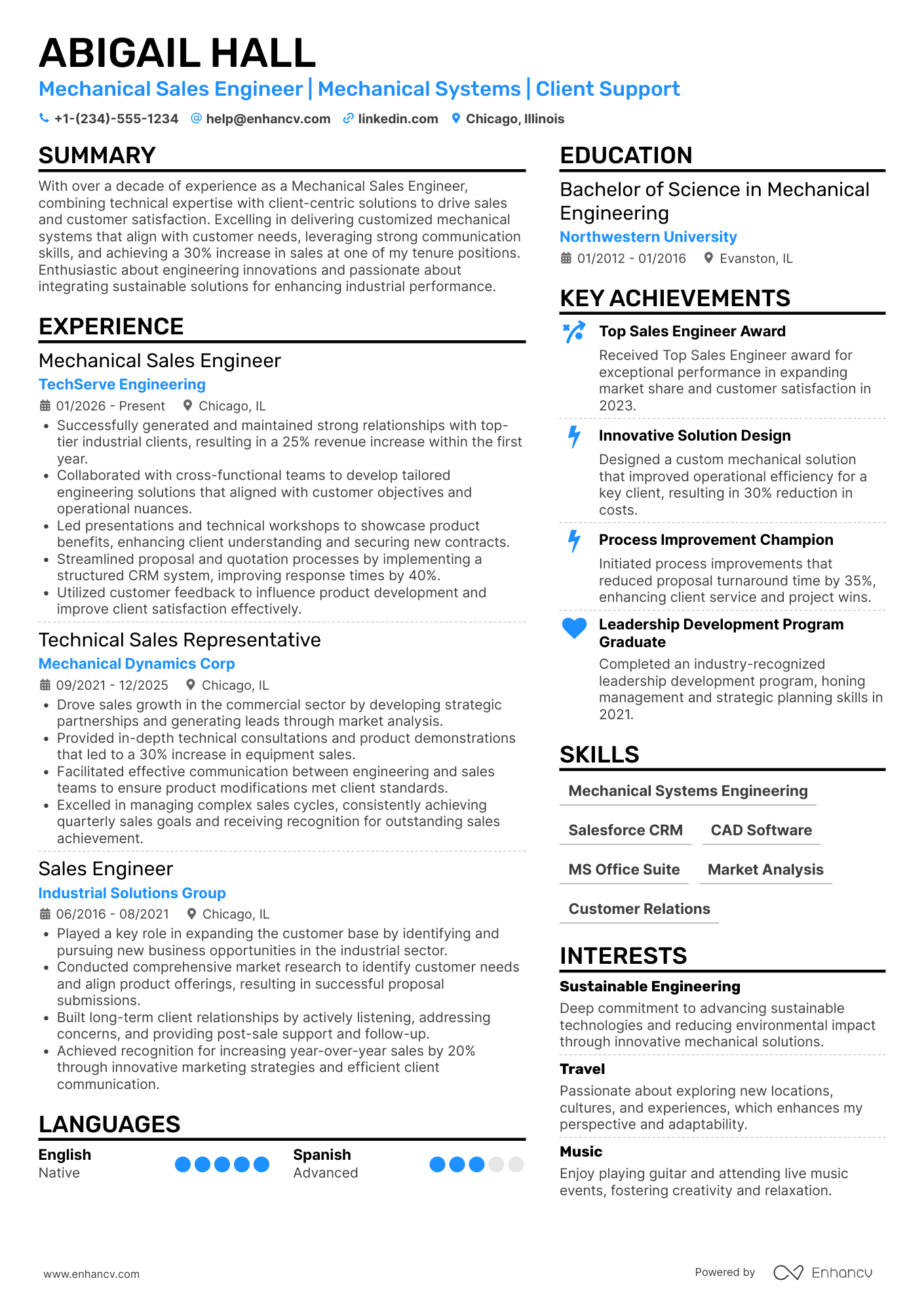 Mechanical Sales Engineer Resume Example