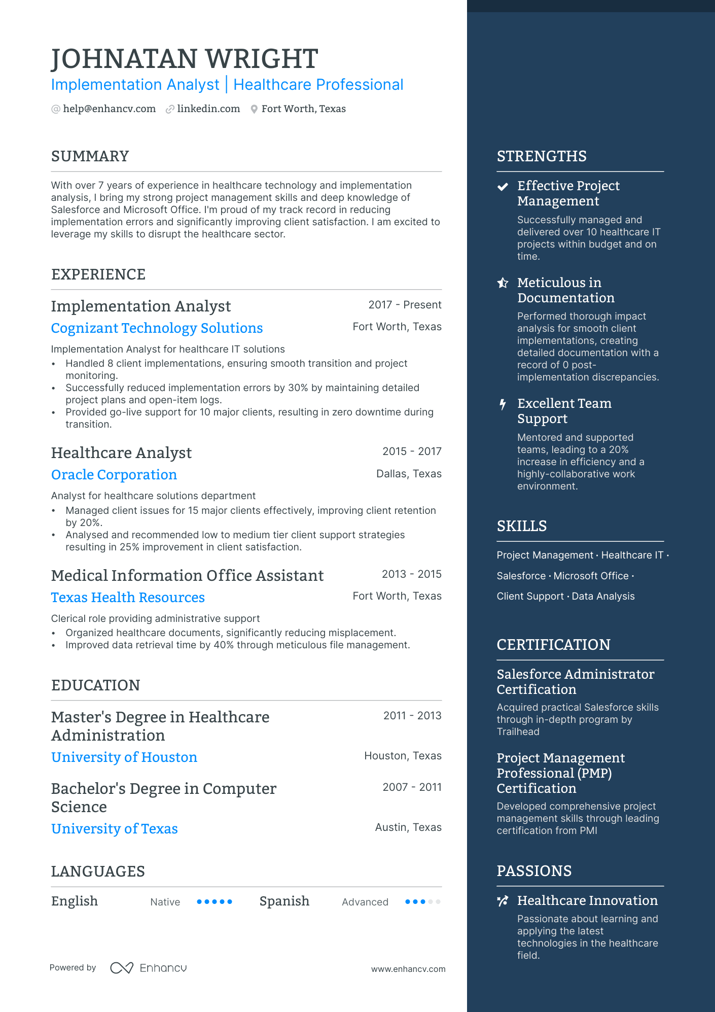 Implementation Analyst Resume Example