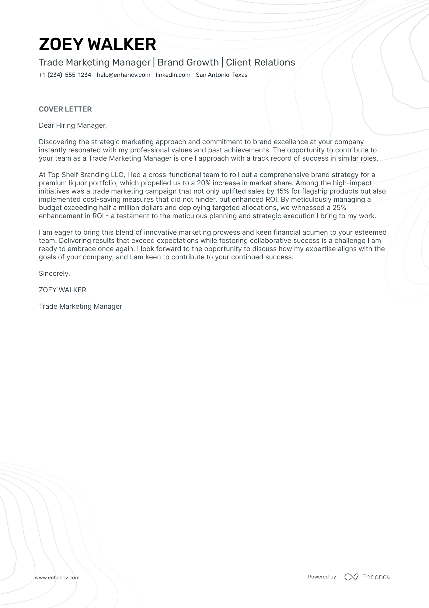 Trade Marketing Manager Resume Example