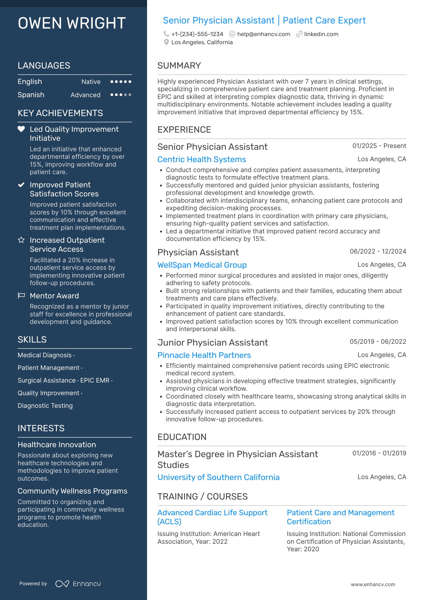 Senior Physician Assistant Resume Example