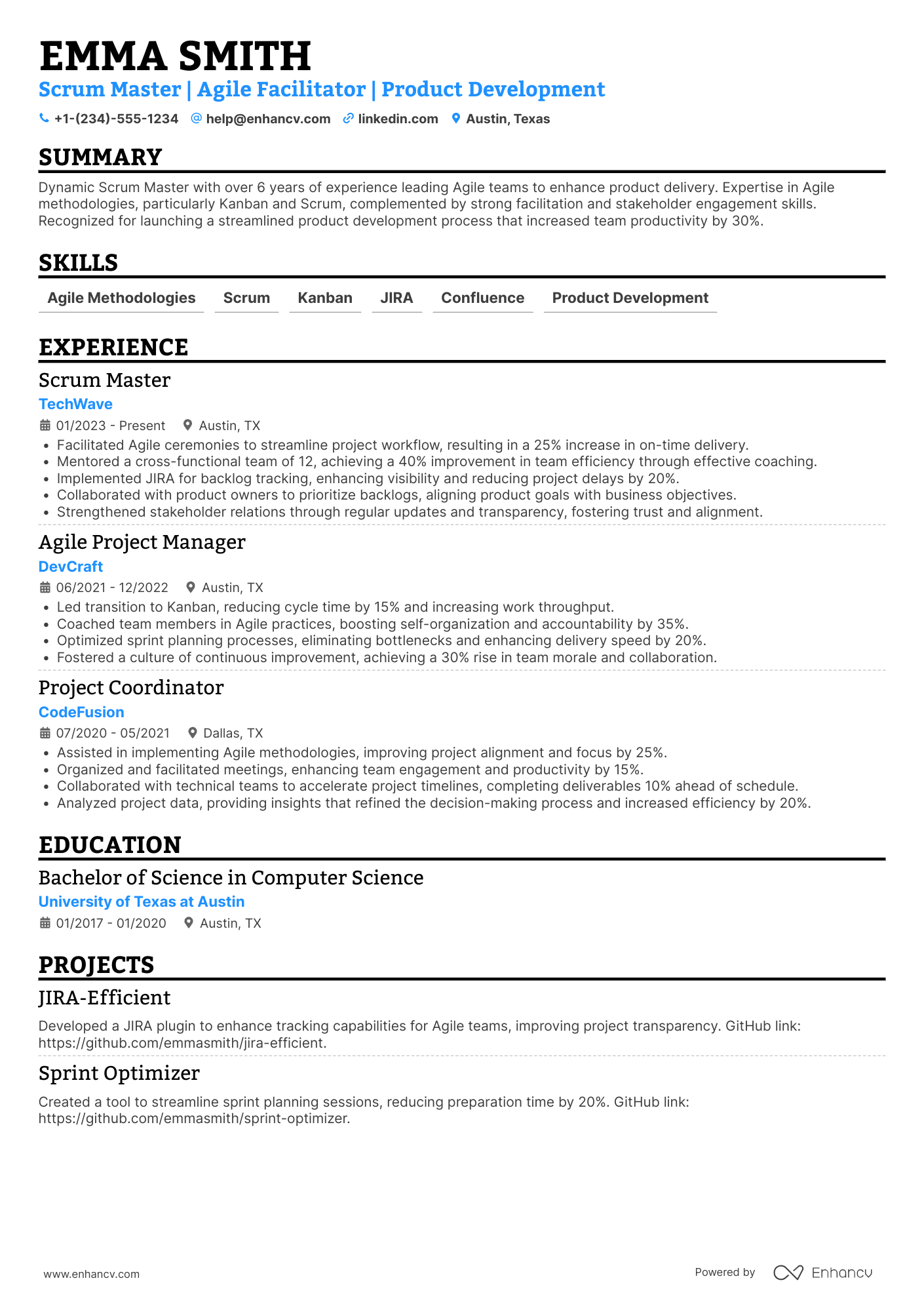 Scrum Master ��� Product Acceleration Resume Example