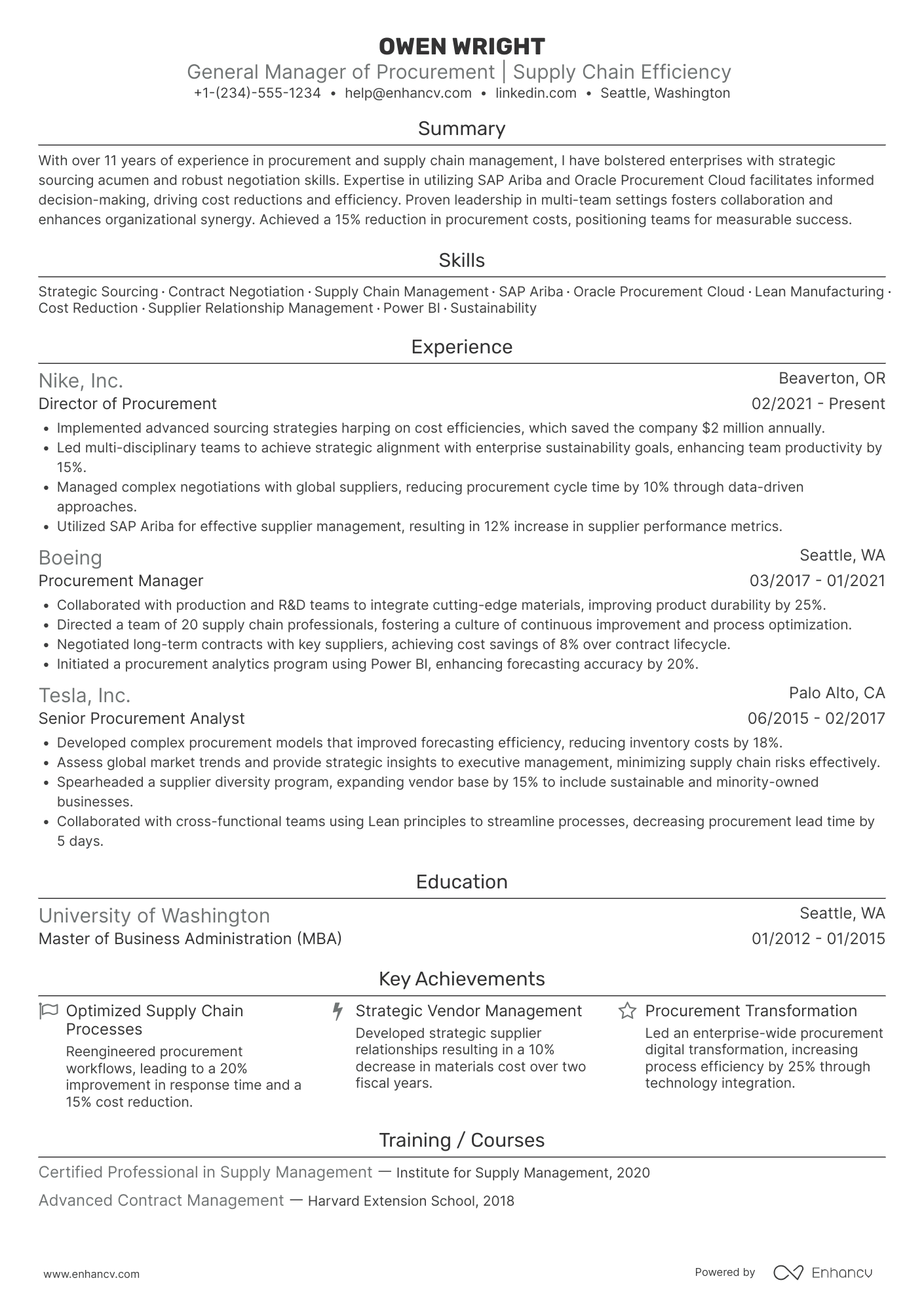 General Manager of Procurement Resume Example