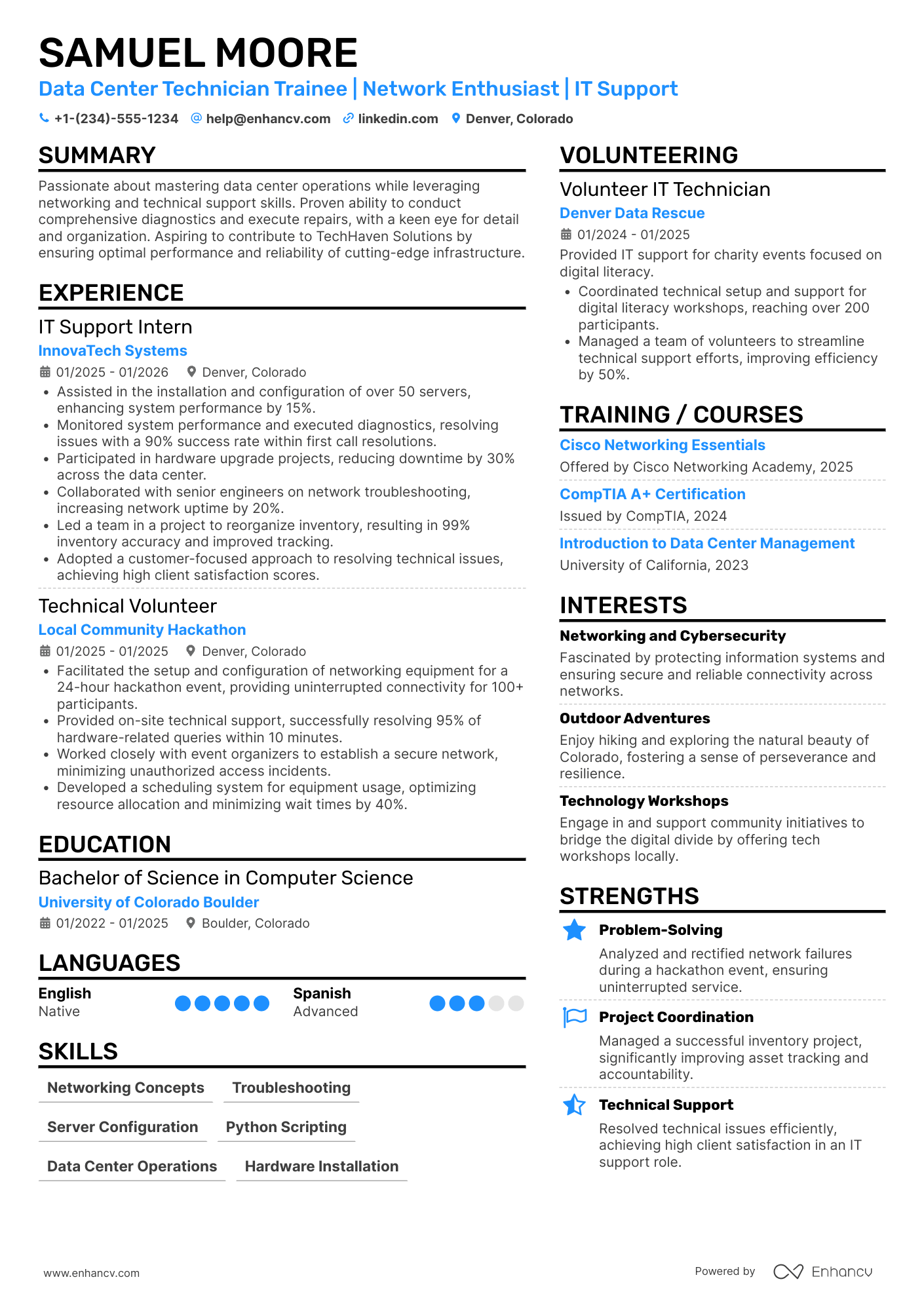 Data Center Technician Trainee Resume Example