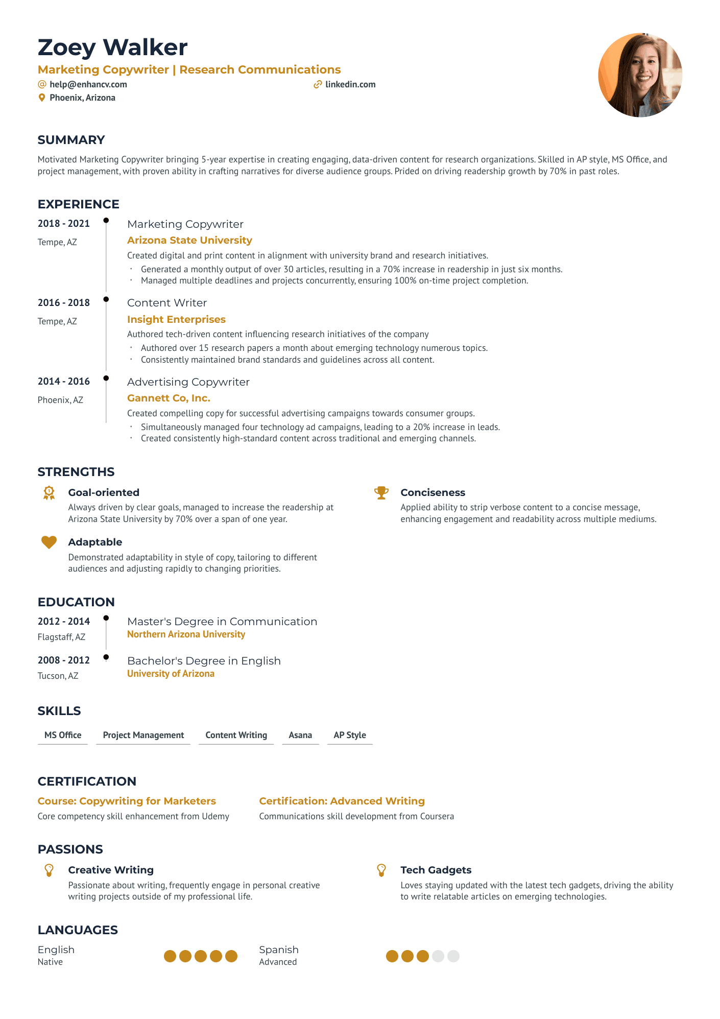 Marketing Copywriter Resume Example