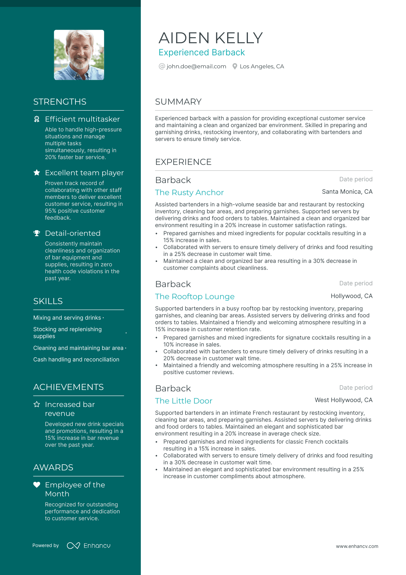 Barback Resume Example