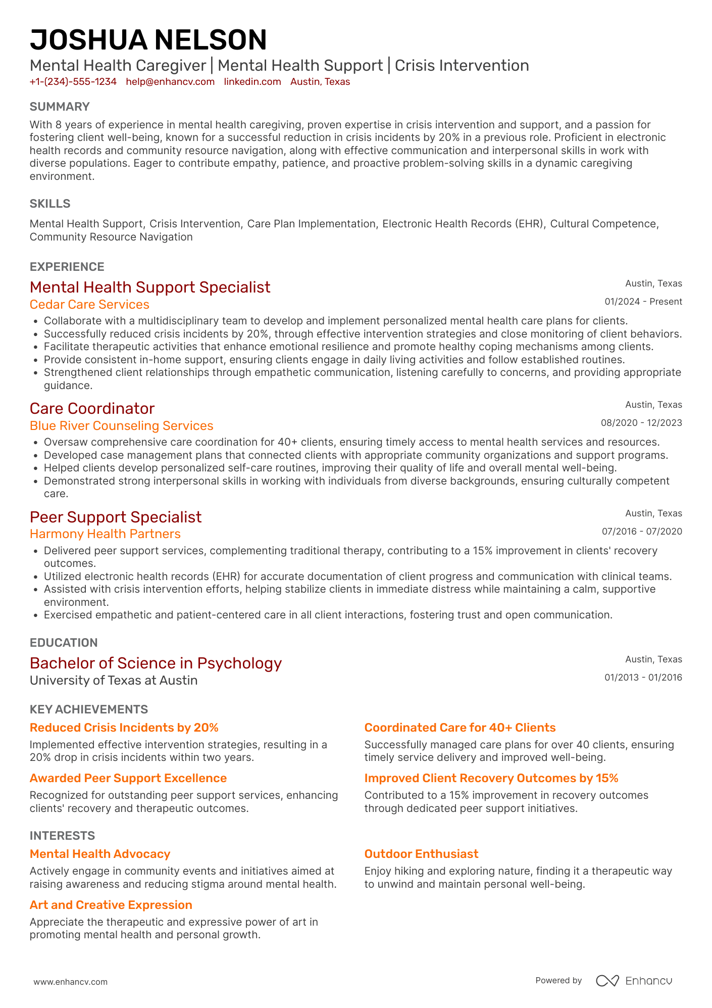 Mental Health Caregiver Resume Example