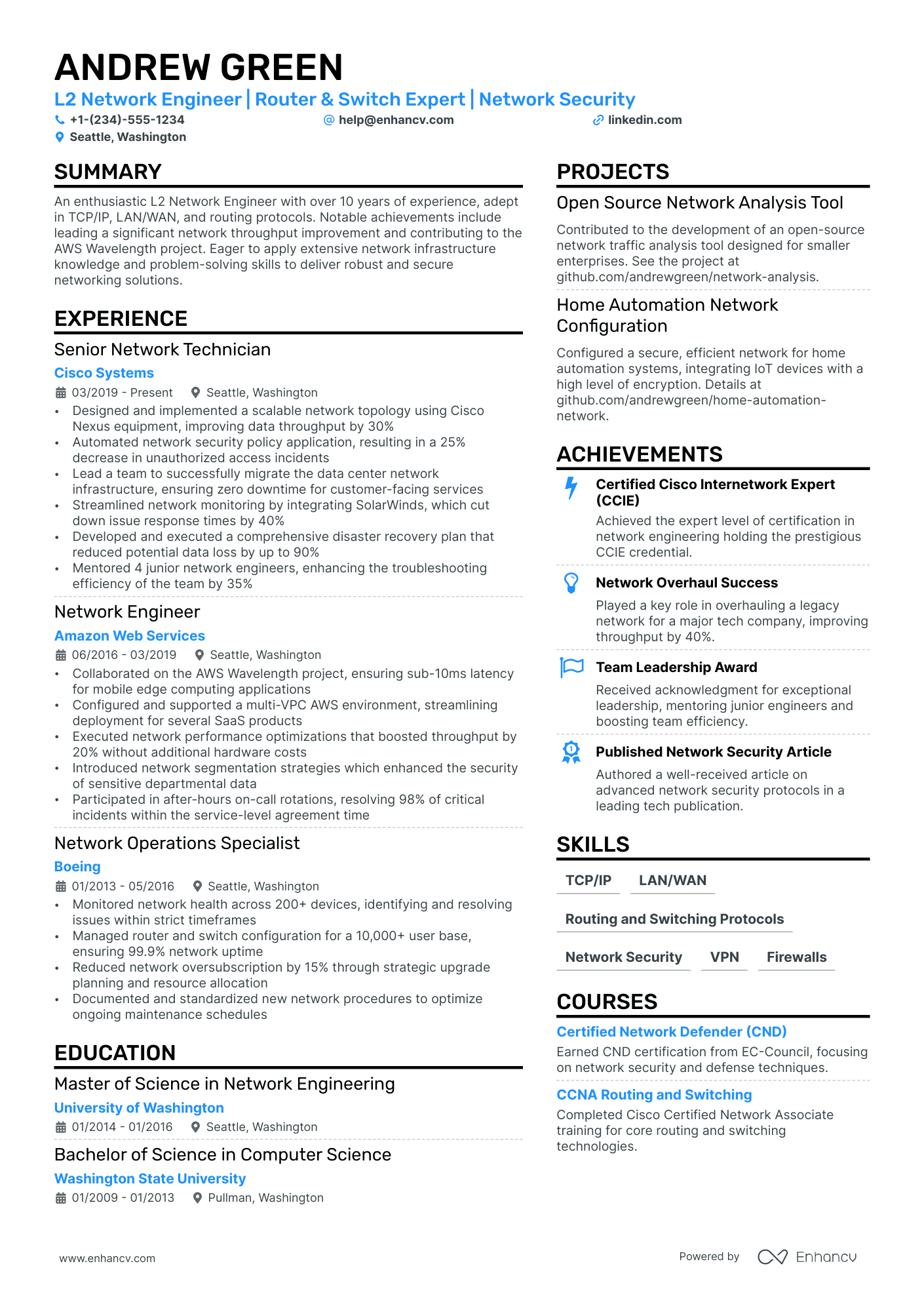 L2 Network Engineer Resume Example