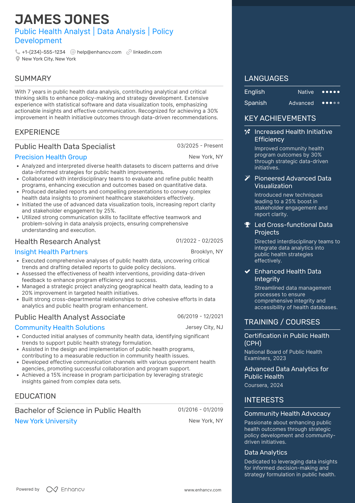 Public Health Analyst Resume Example